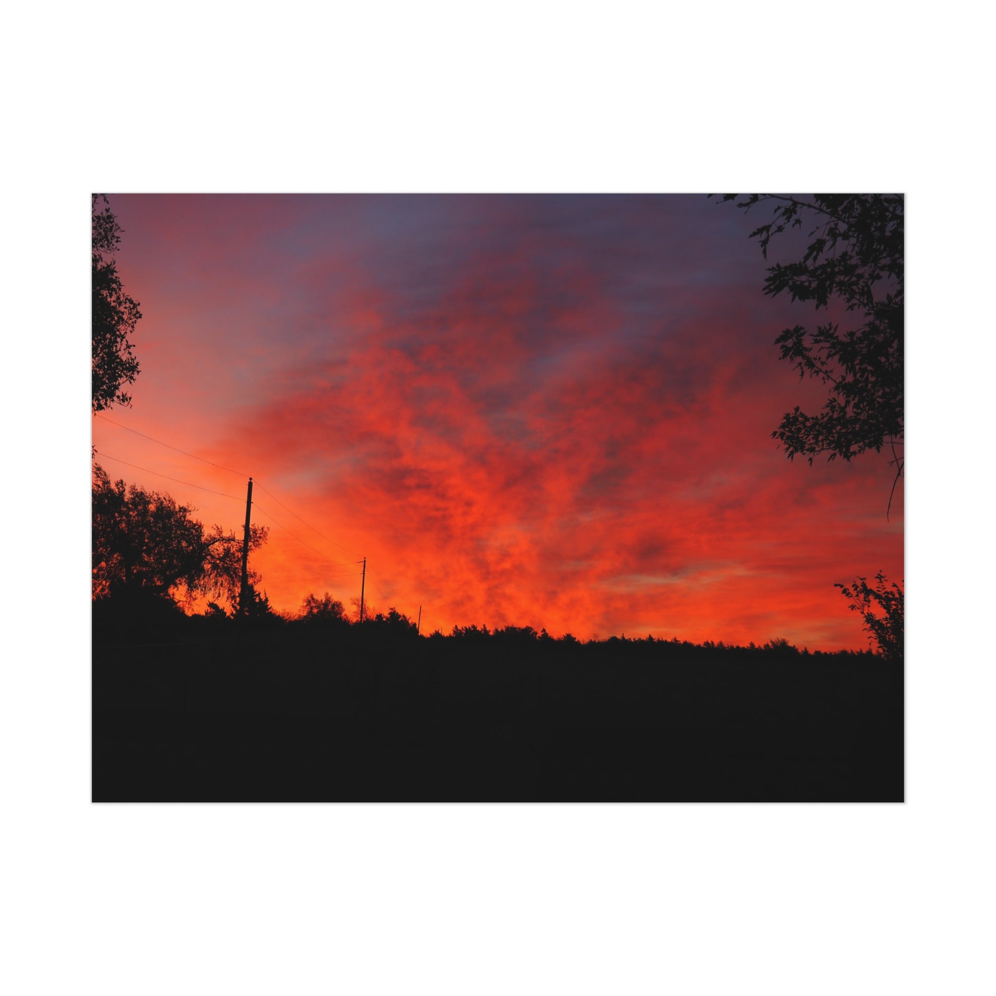 Sunset Landscape Poster — Vibrant Red Orange Sky Wall Art