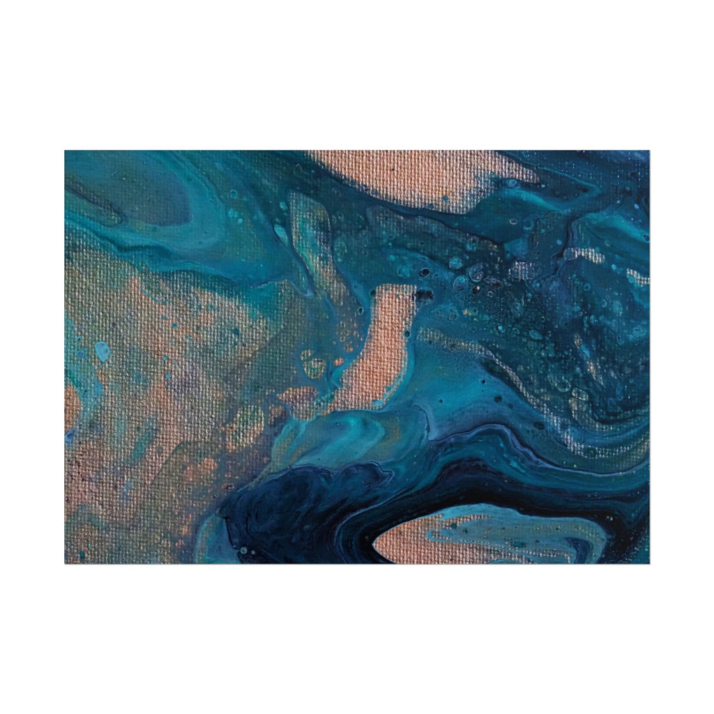 Ocean Abstract Rolled Poster — Blue Teal Gold Fluid Art Print