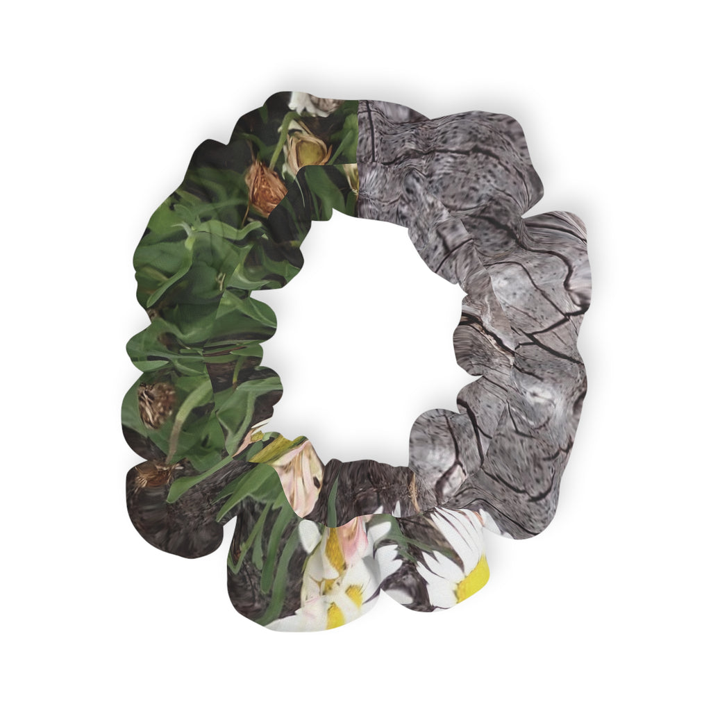 Daisy Garden Scrunchie — Floral Hair Accessory with Green & White Petal Print