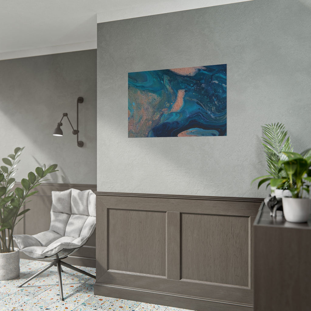 Ocean Abstract Rolled Poster — Blue Teal Gold Fluid Art Print