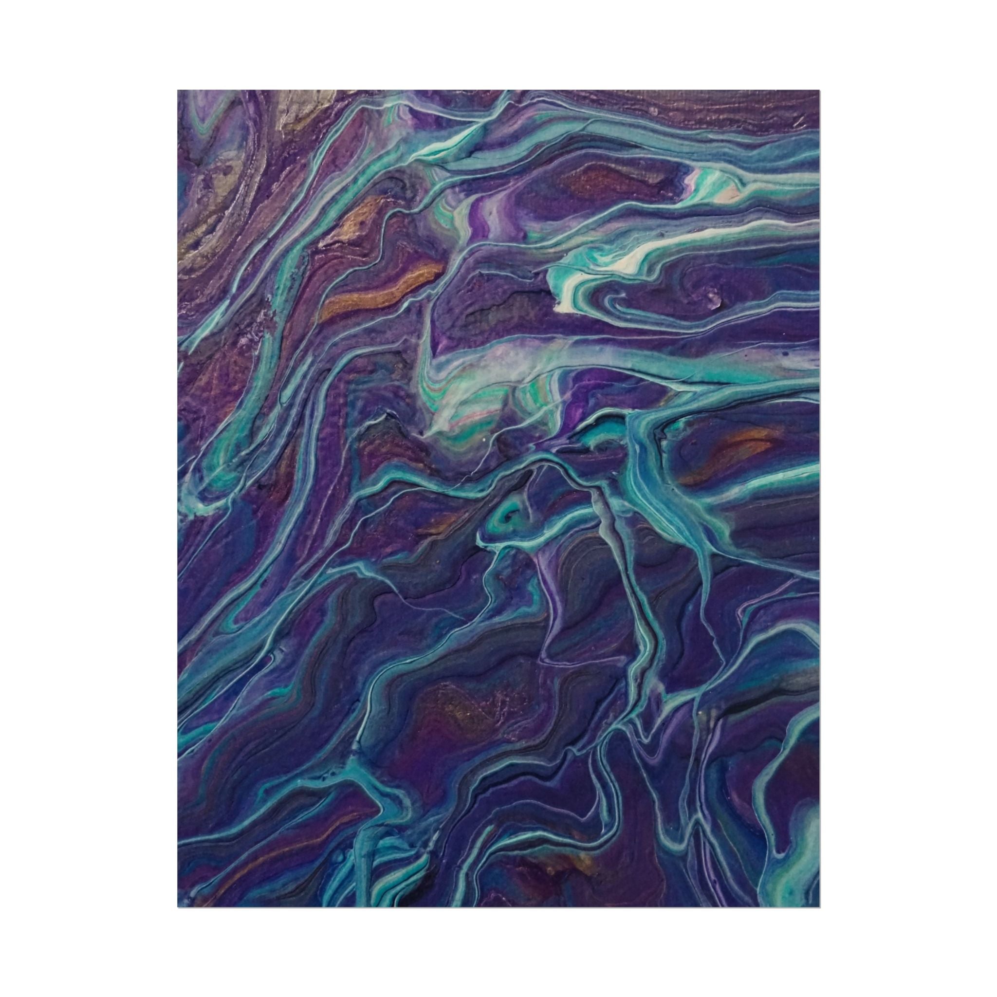 Abstract Fluid Art Poster — Purple Teal Marble Swirl Rolled Poster