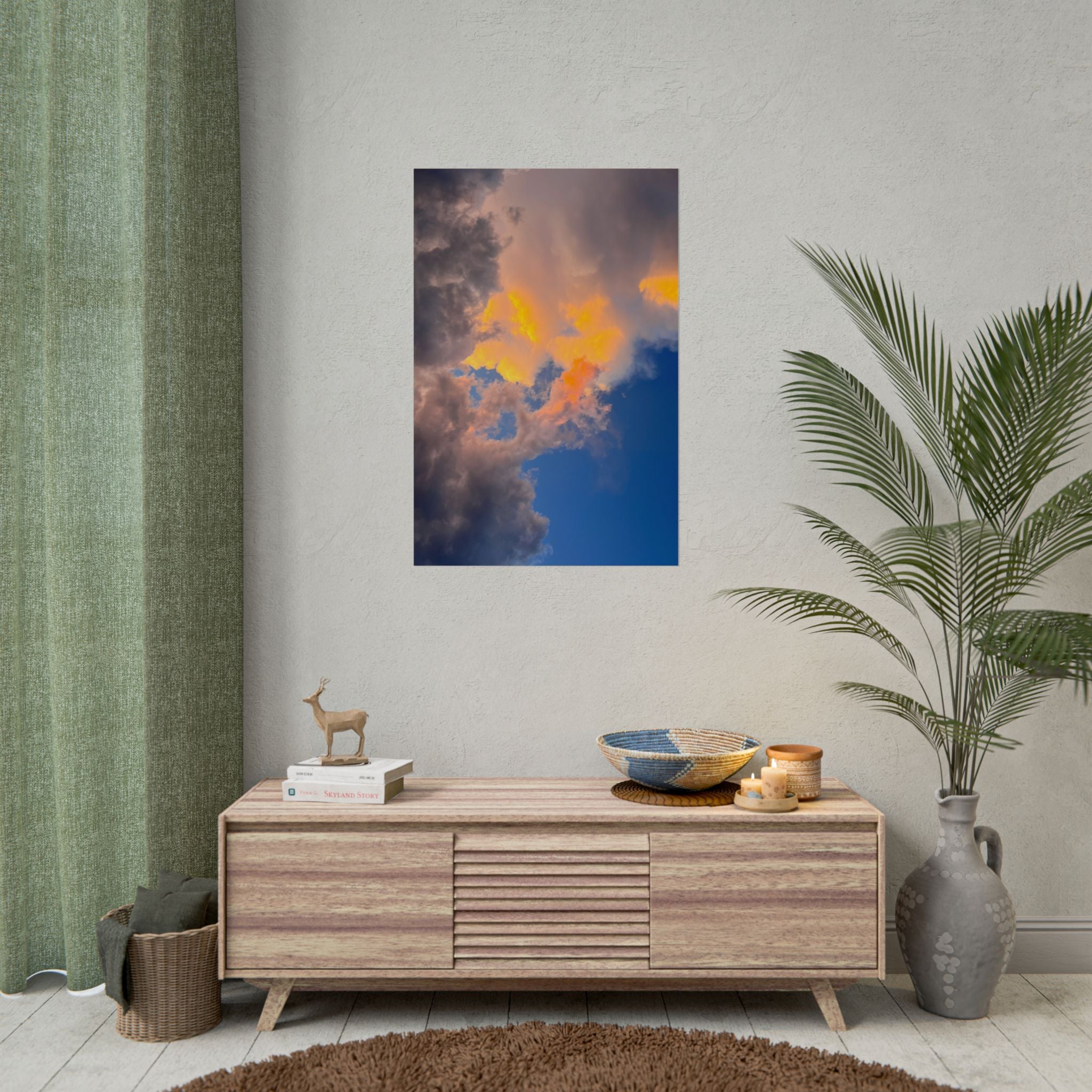 Sunset Cloudscape Rolled Poster — Dramatic Orange & Blue Sky Wall Art