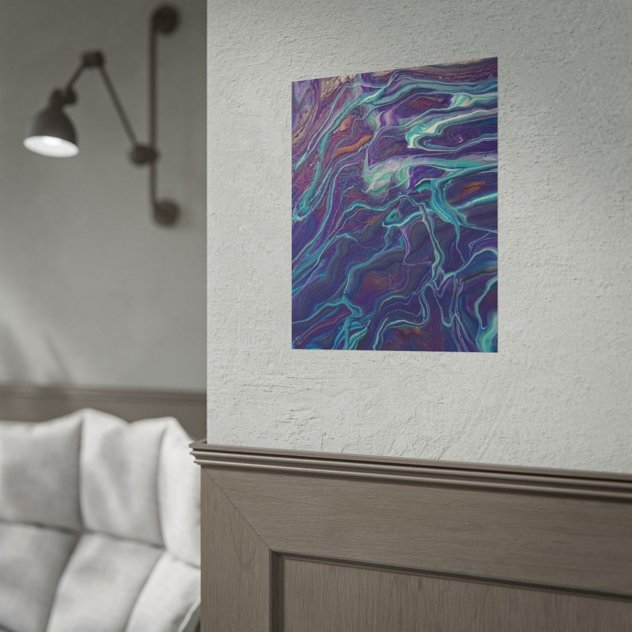Abstract Fluid Art Poster — Purple Teal Marble Swirl Rolled Poster