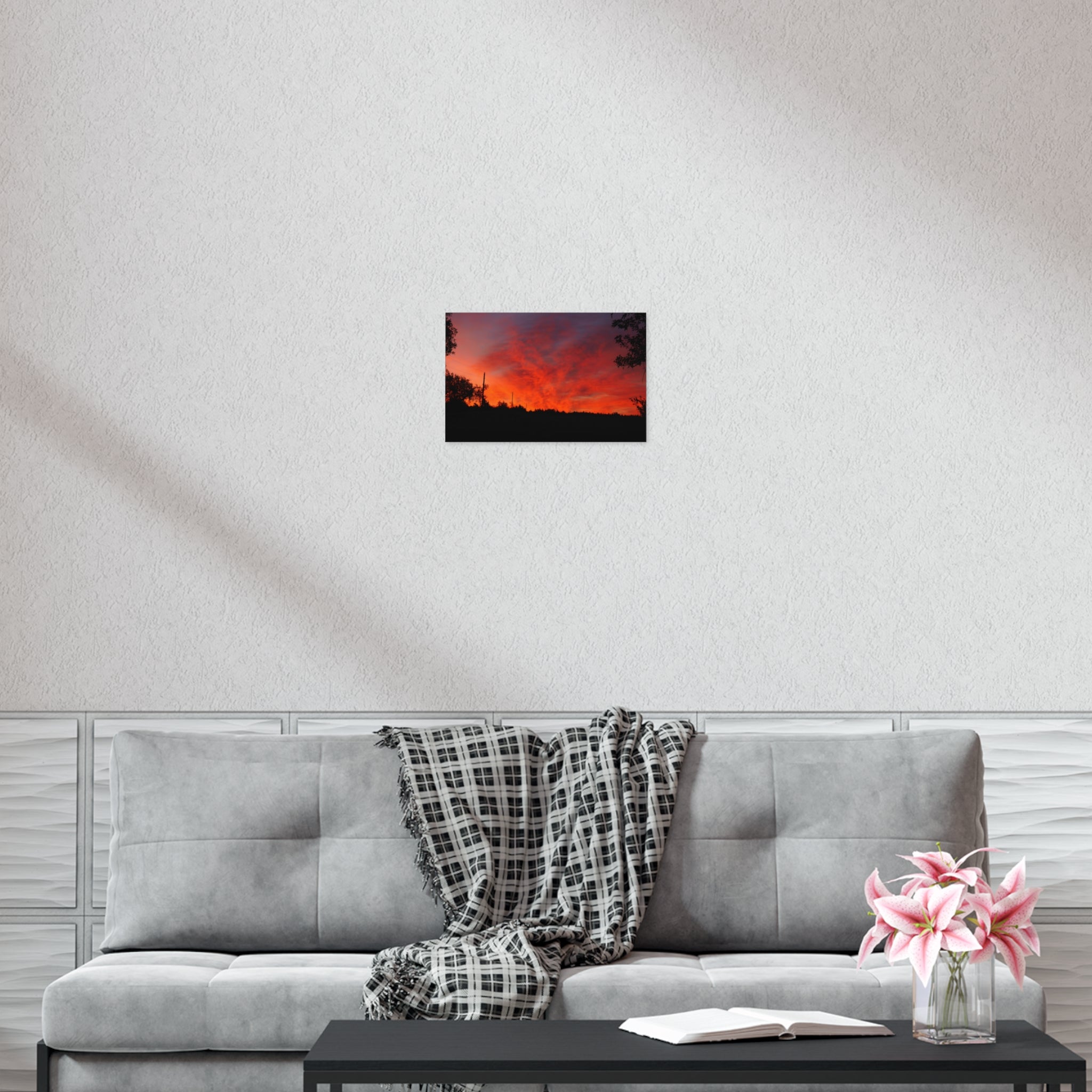Sunset Landscape Poster — Vibrant Red Orange Sky Wall Art