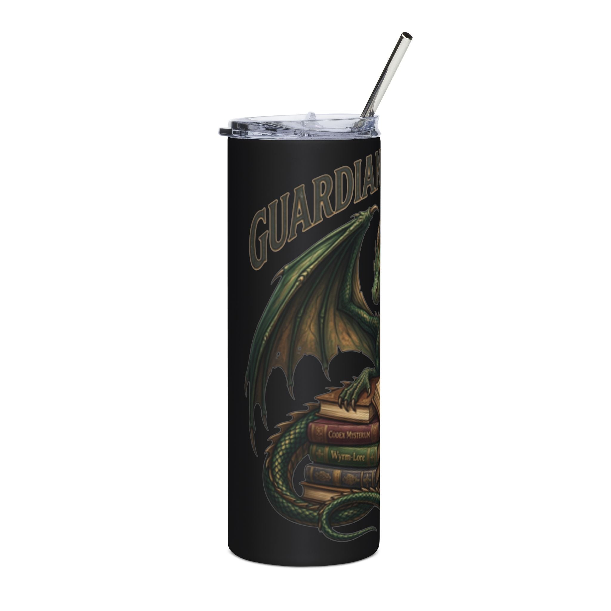Guardian of the Books Stainless Steel Tumbler — 20oz Dragon Booklover Travel Cup