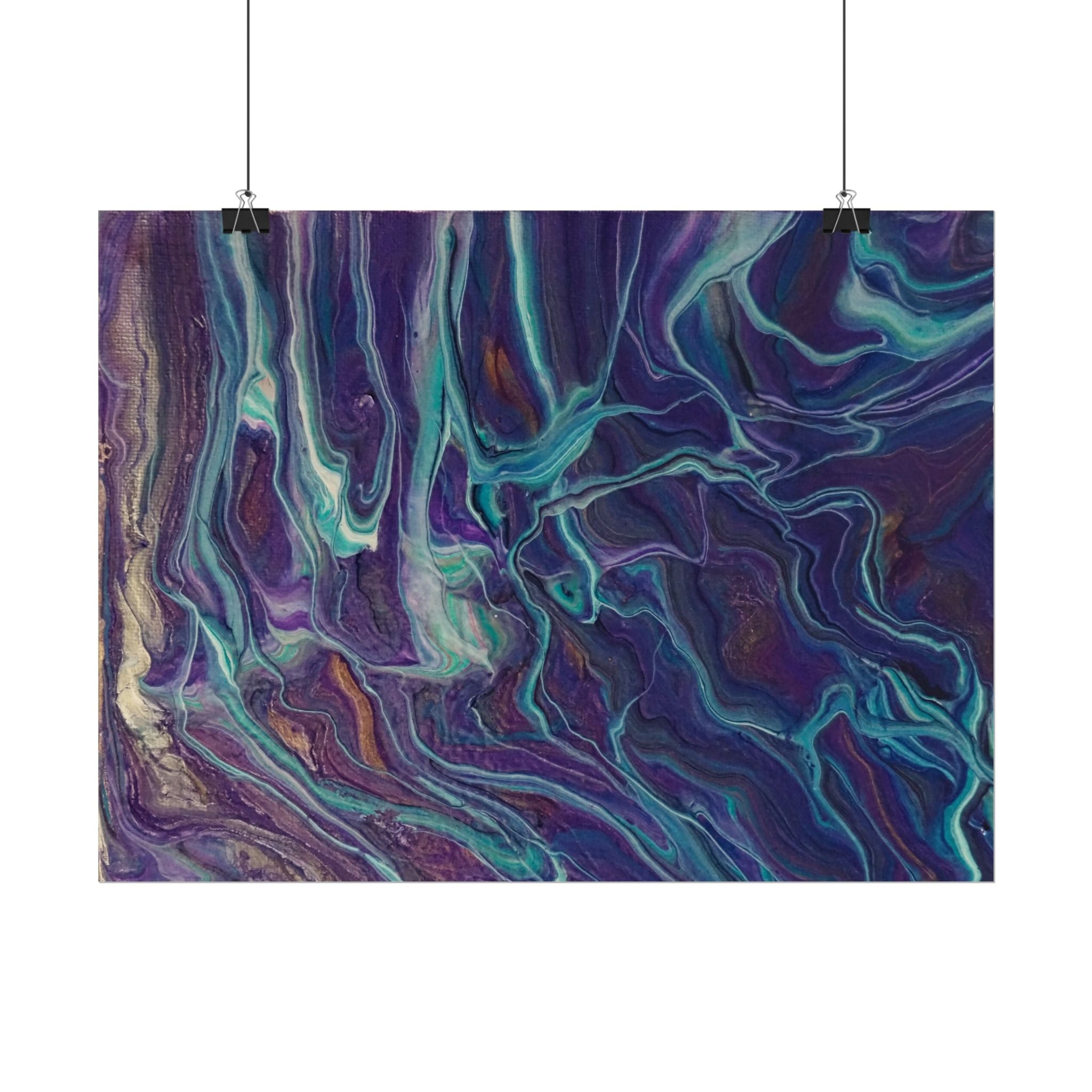 Abstract Fluid Art Poster — Purple Teal Marble Swirl Rolled Poster
