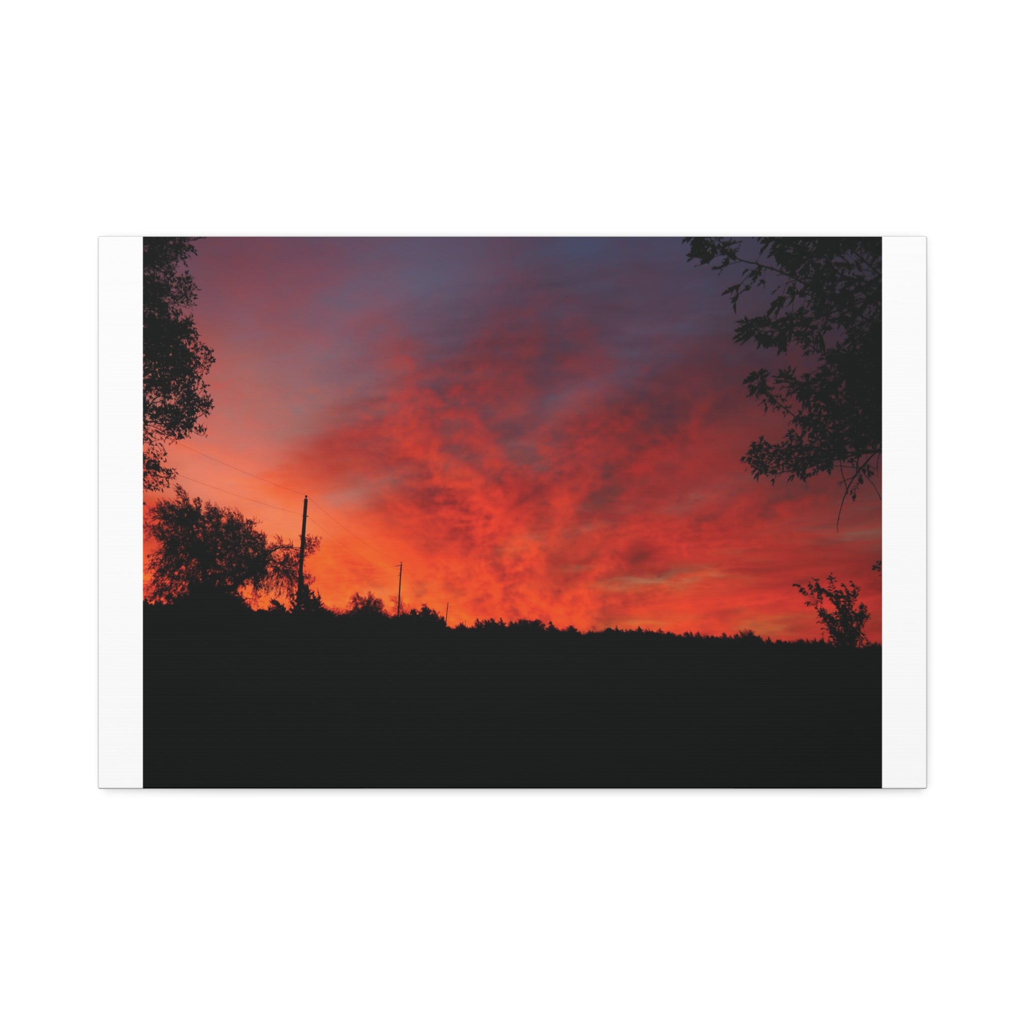 Sunset Silhouette Canvas Print — Fiery Red Orange Sky Wall Art