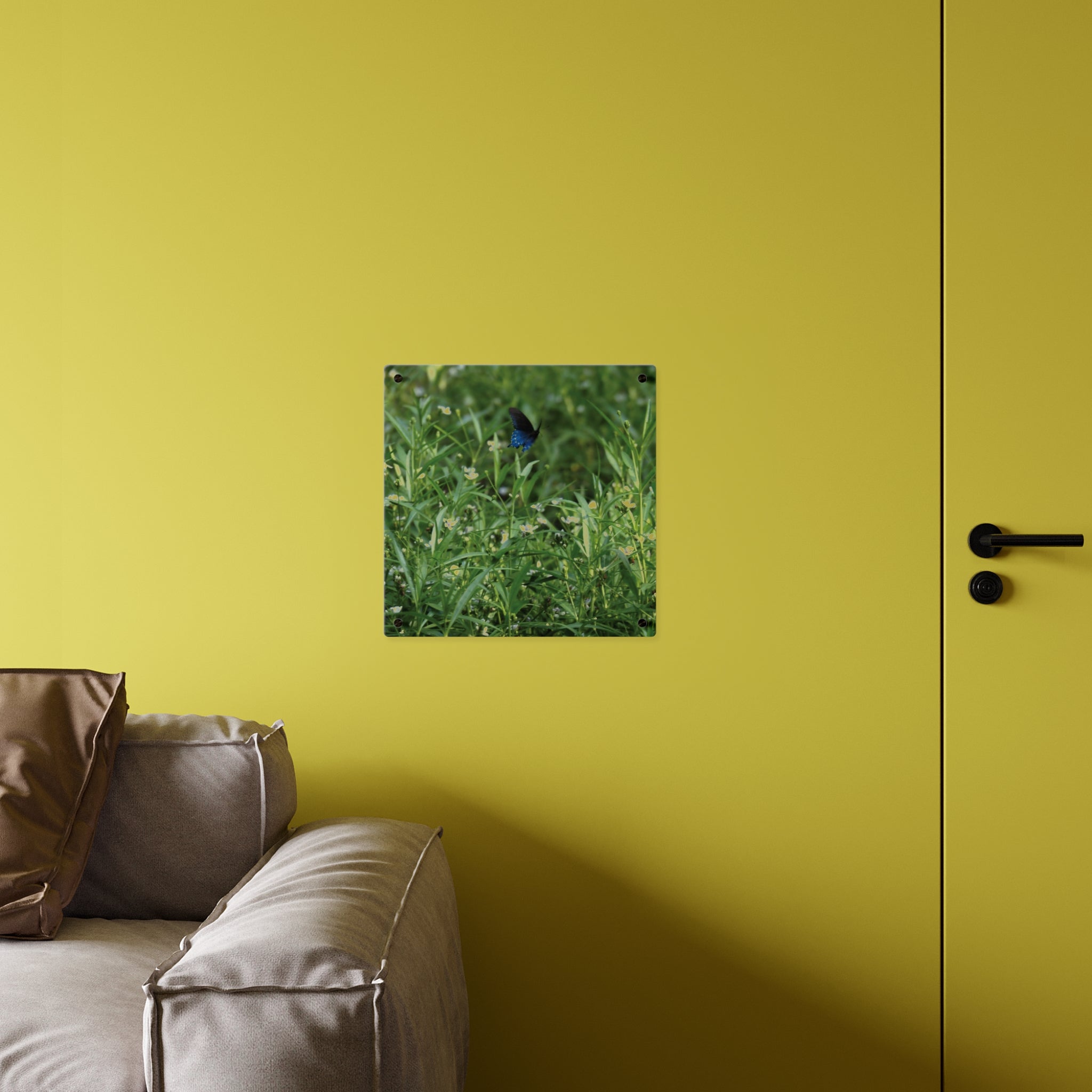 Acrylic Wall Art Panel – Blue Butterfly in Wildflower Meadow