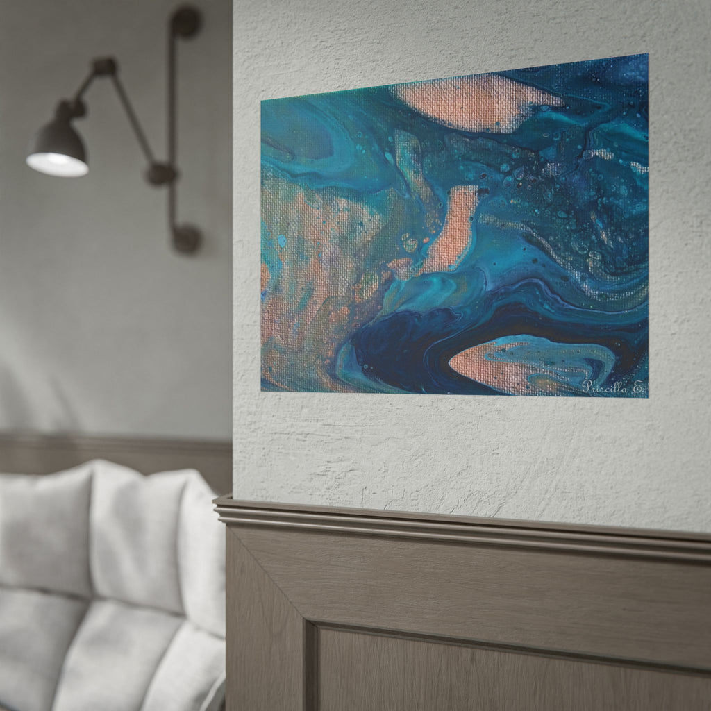 Ocean Abstract Rolled Poster — Blue Teal Gold Fluid Art Print