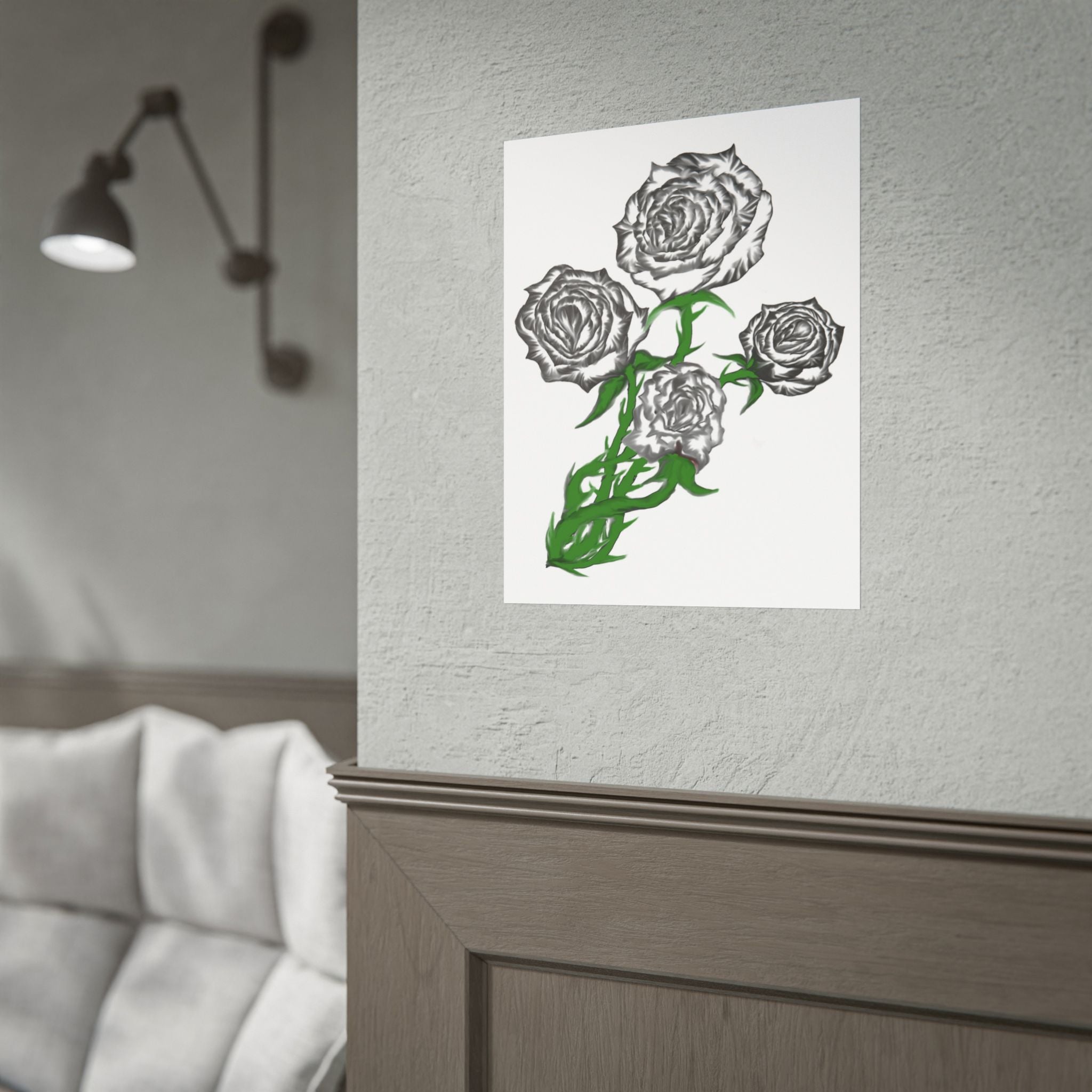 Rolled Poster — Hand-Drawn Black Rose Bouquet Floral Art Print