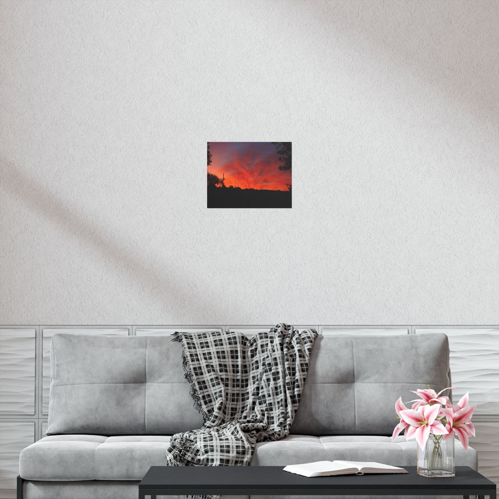 Sunset Landscape Poster — Vibrant Red Orange Sky Wall Art