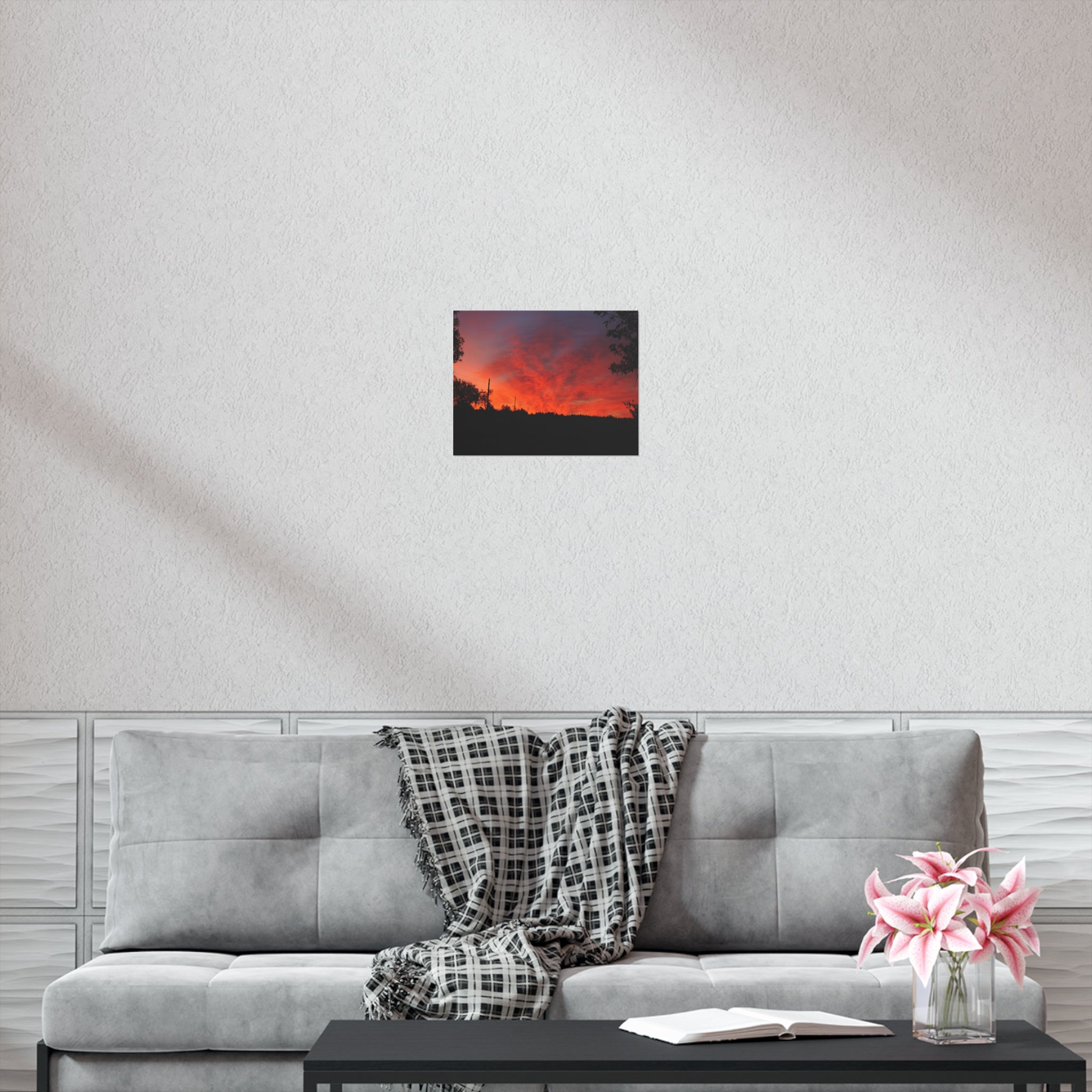 Sunset Landscape Poster — Vibrant Red Orange Sky Wall Art