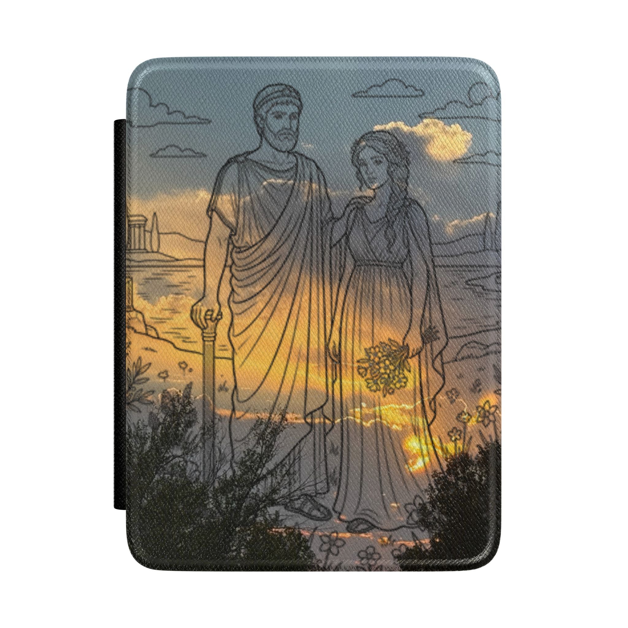Greek Mythology Hades and Persephone Sunset Kindle Case — Romantic Classical Couple Illustration