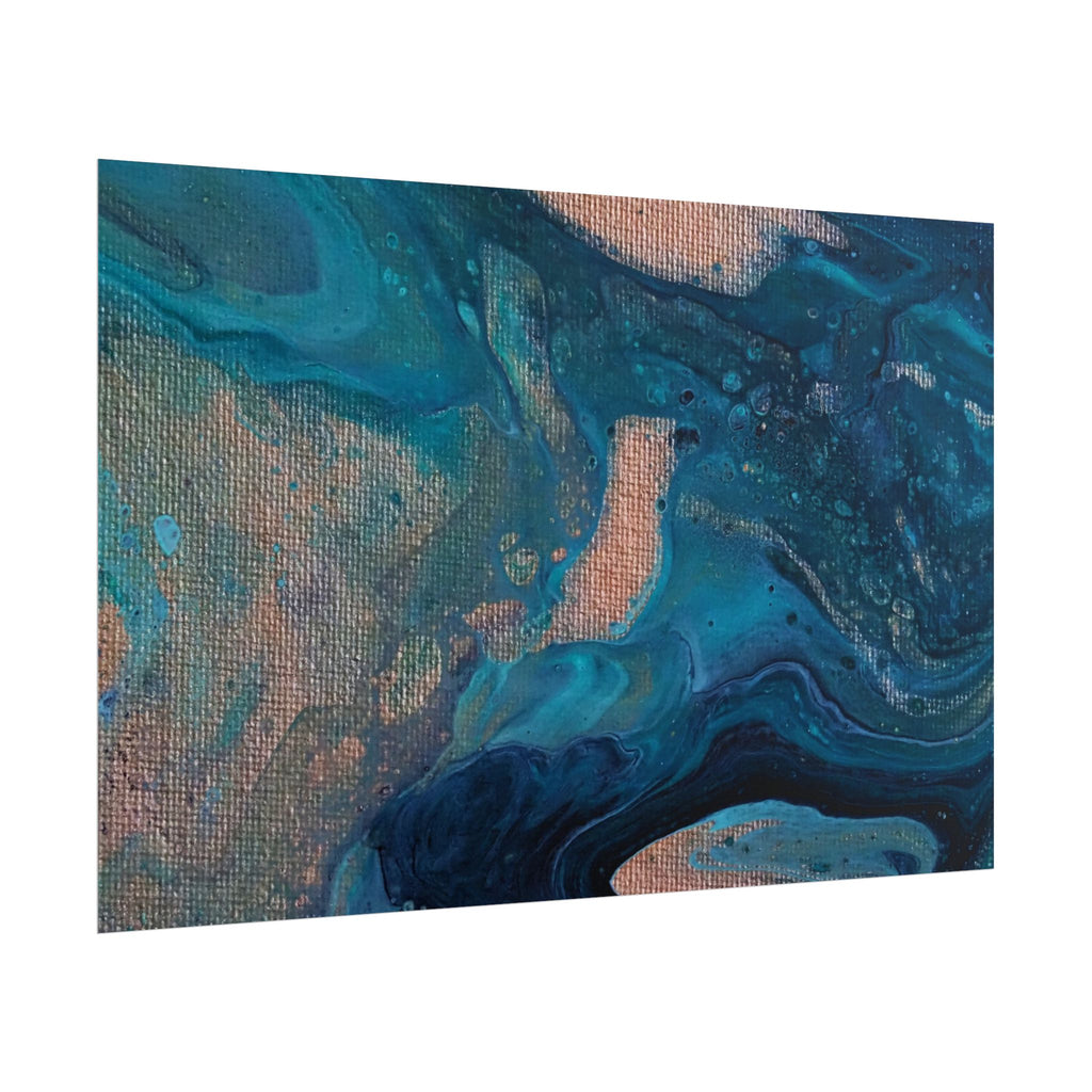 Ocean Abstract Rolled Poster — Blue Teal Gold Fluid Art Print