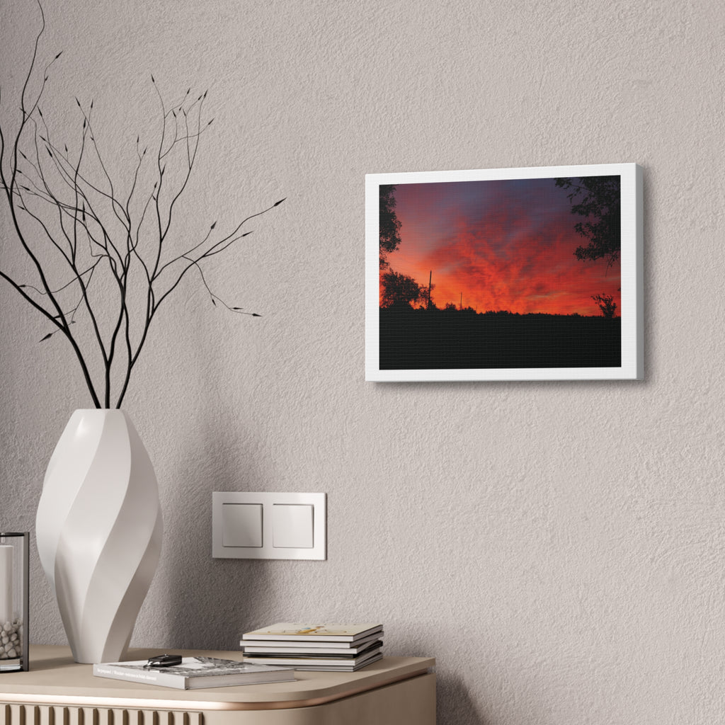 Sunset Silhouette Canvas Print — Fiery Red Orange Sky Wall Art