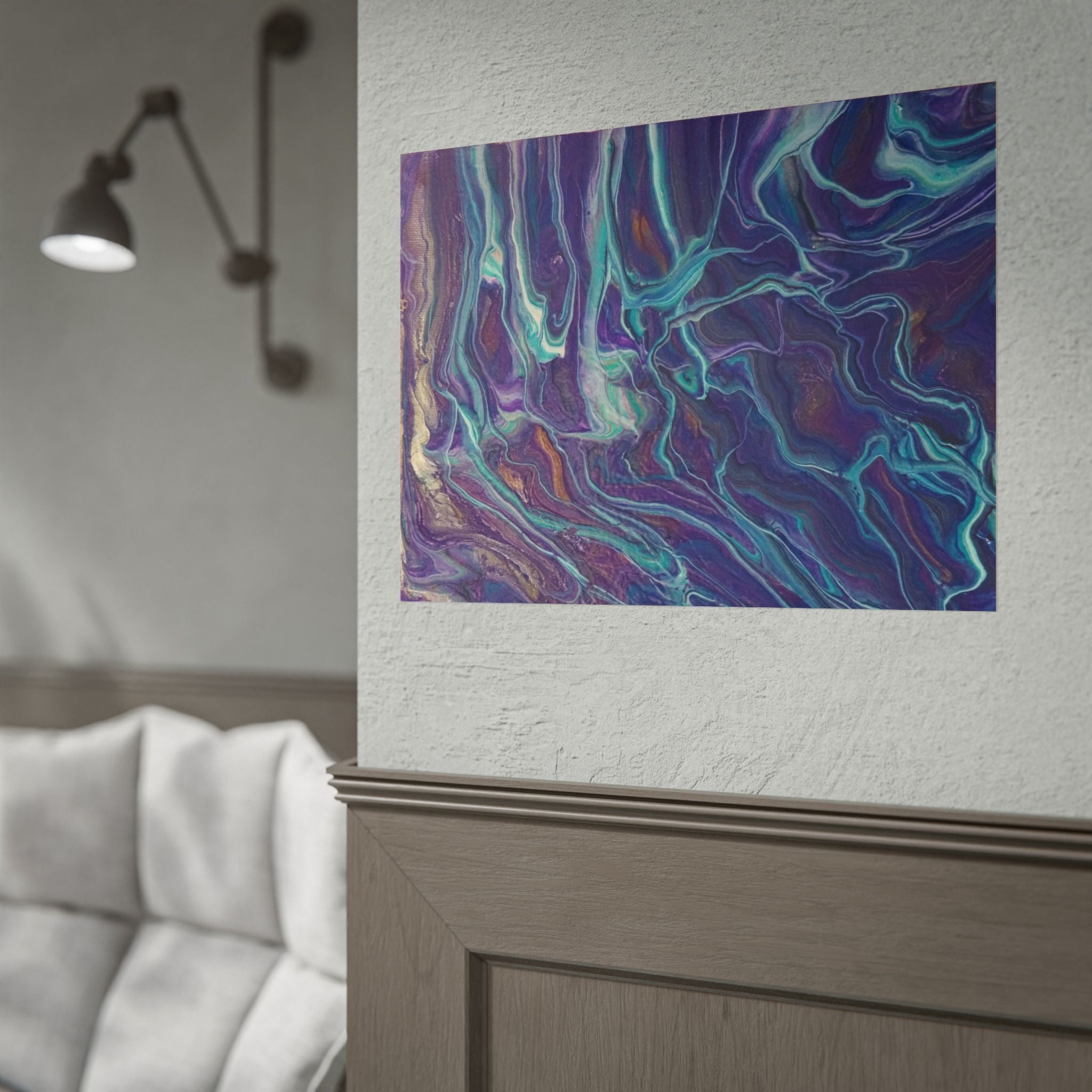 Abstract Fluid Art Poster — Purple Teal Marble Swirl Rolled Poster