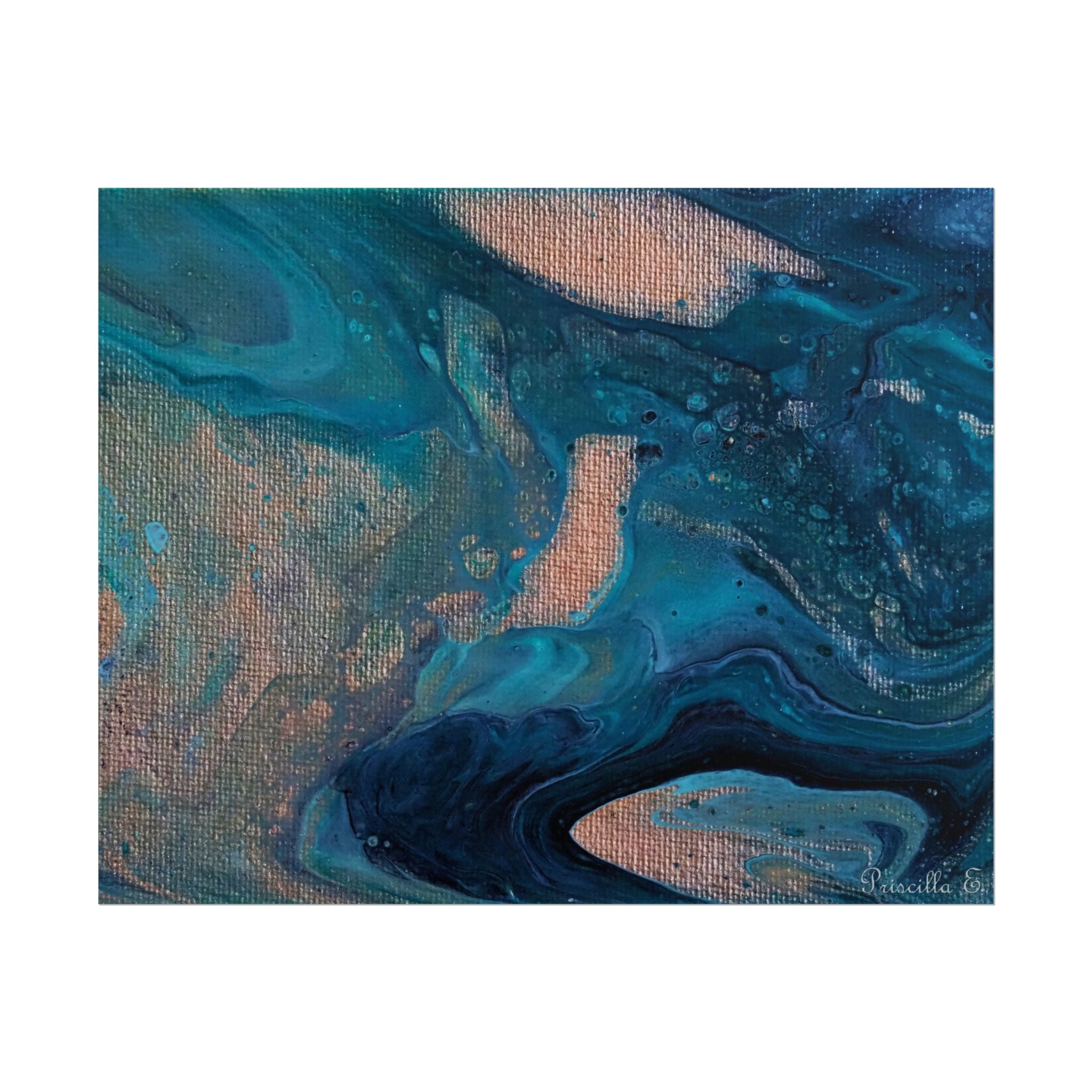 Ocean Abstract Rolled Poster — Blue Teal Gold Fluid Art Print