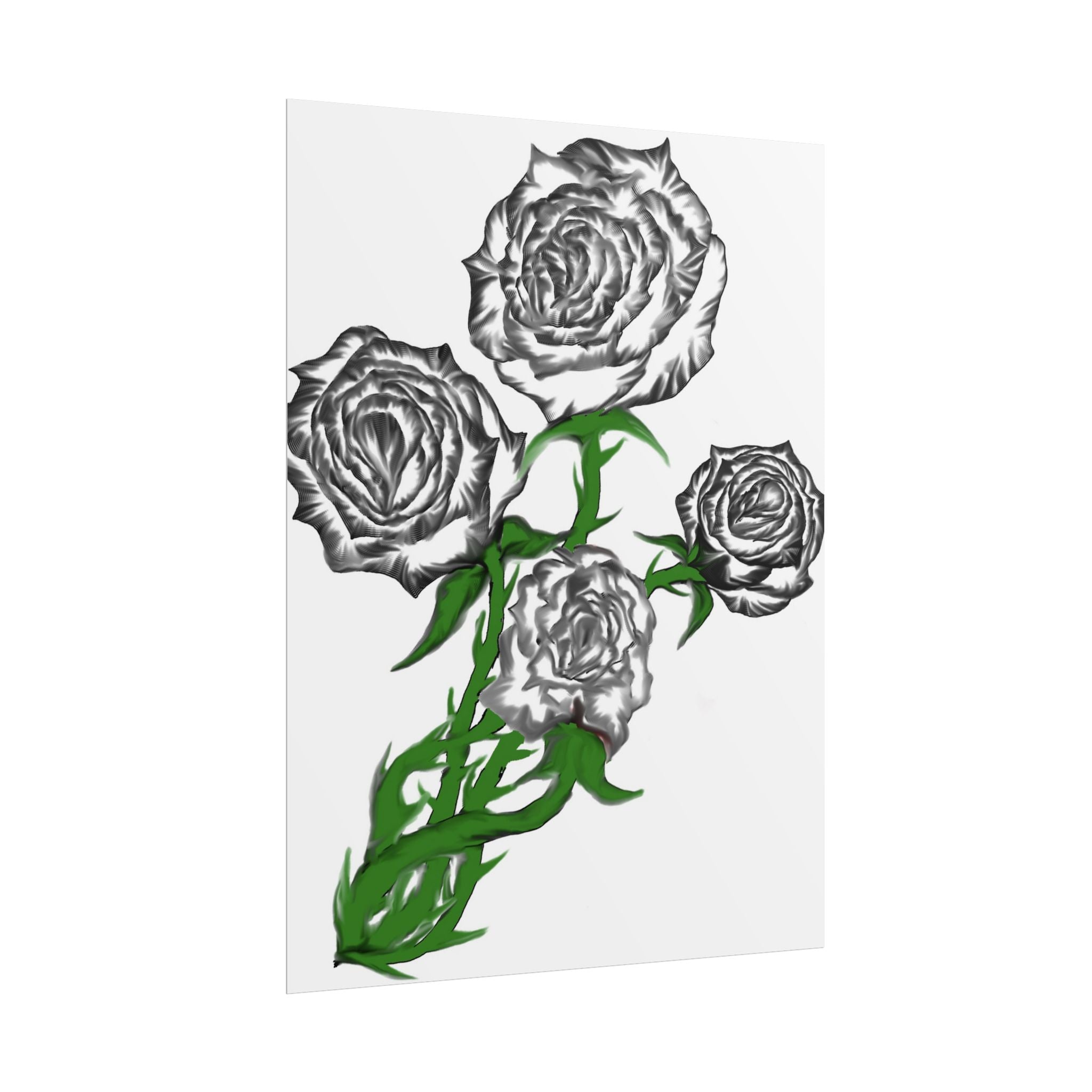 Rolled Poster — Hand-Drawn Black Rose Bouquet Floral Art Print
