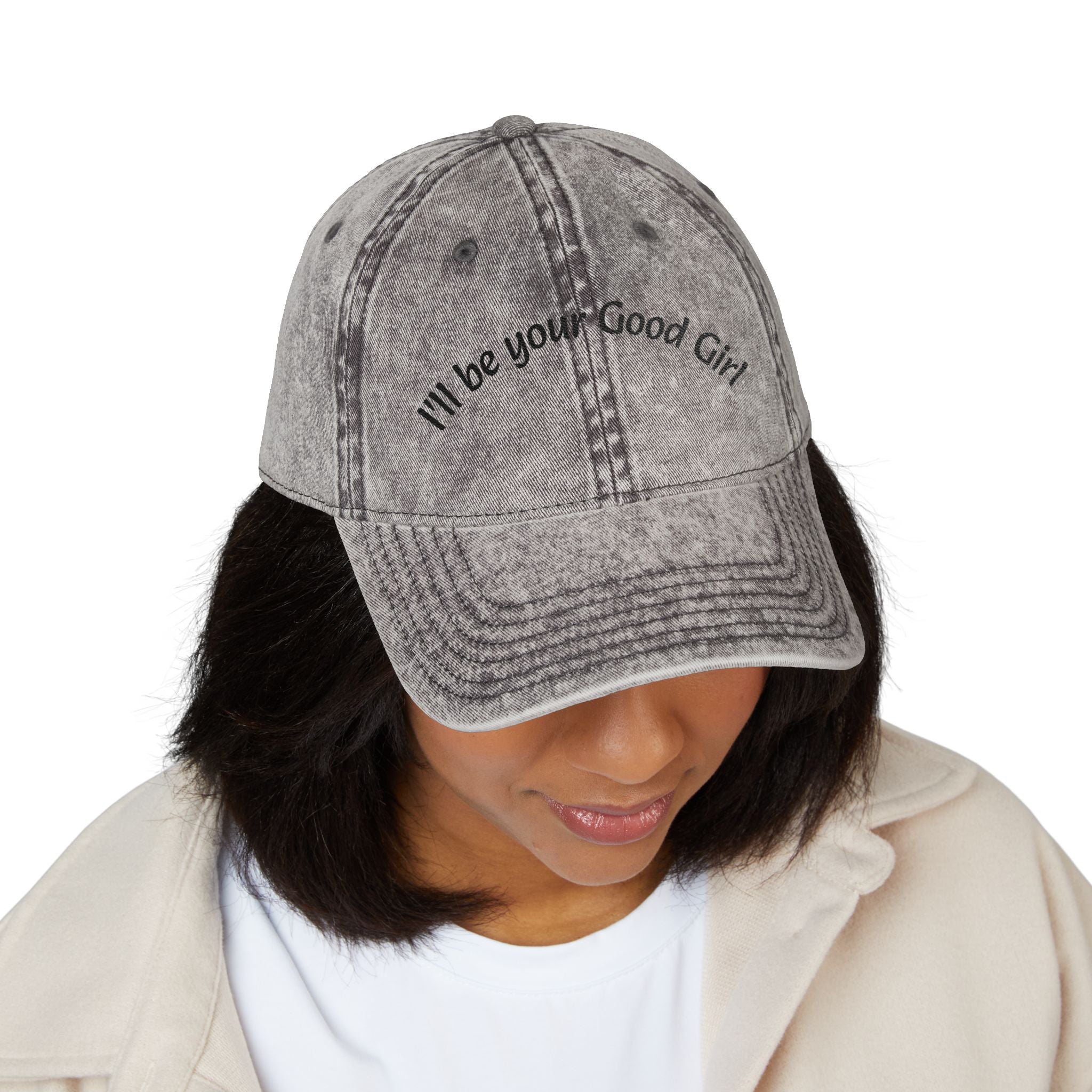 Embroidered Vintage Baseball Cap — "I'll Be Your Good Girl" Red Distressed Hat