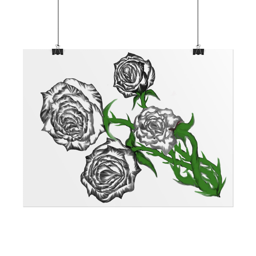 Rolled Poster — Hand-Drawn Black Rose Bouquet Floral Art Print