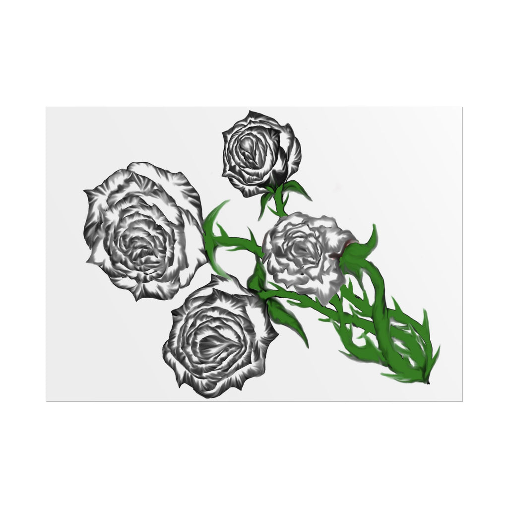 Rolled Poster — Hand-Drawn Black Rose Bouquet Floral Art Print