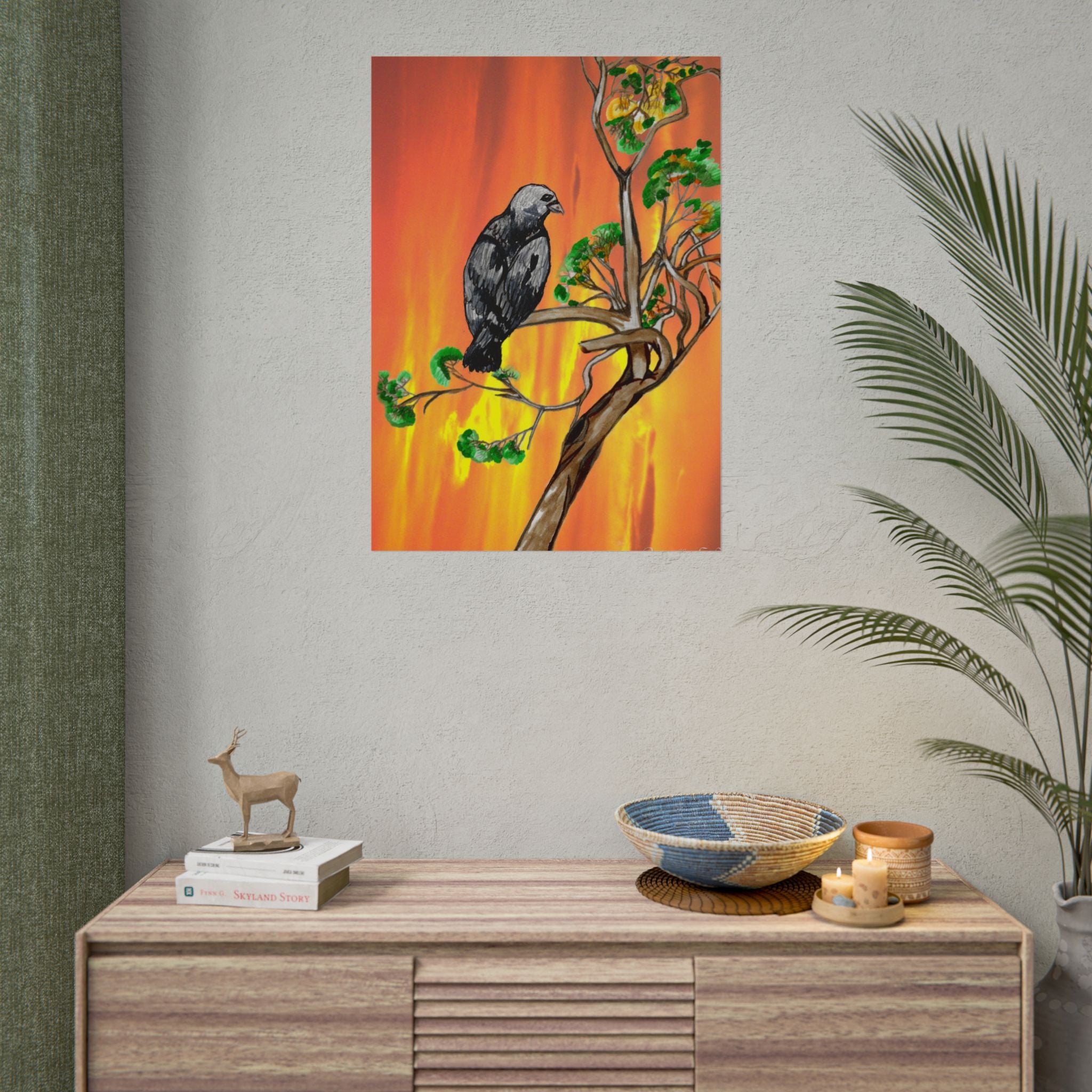 Raven on Sunset Branch Poster — Rolled Art Print