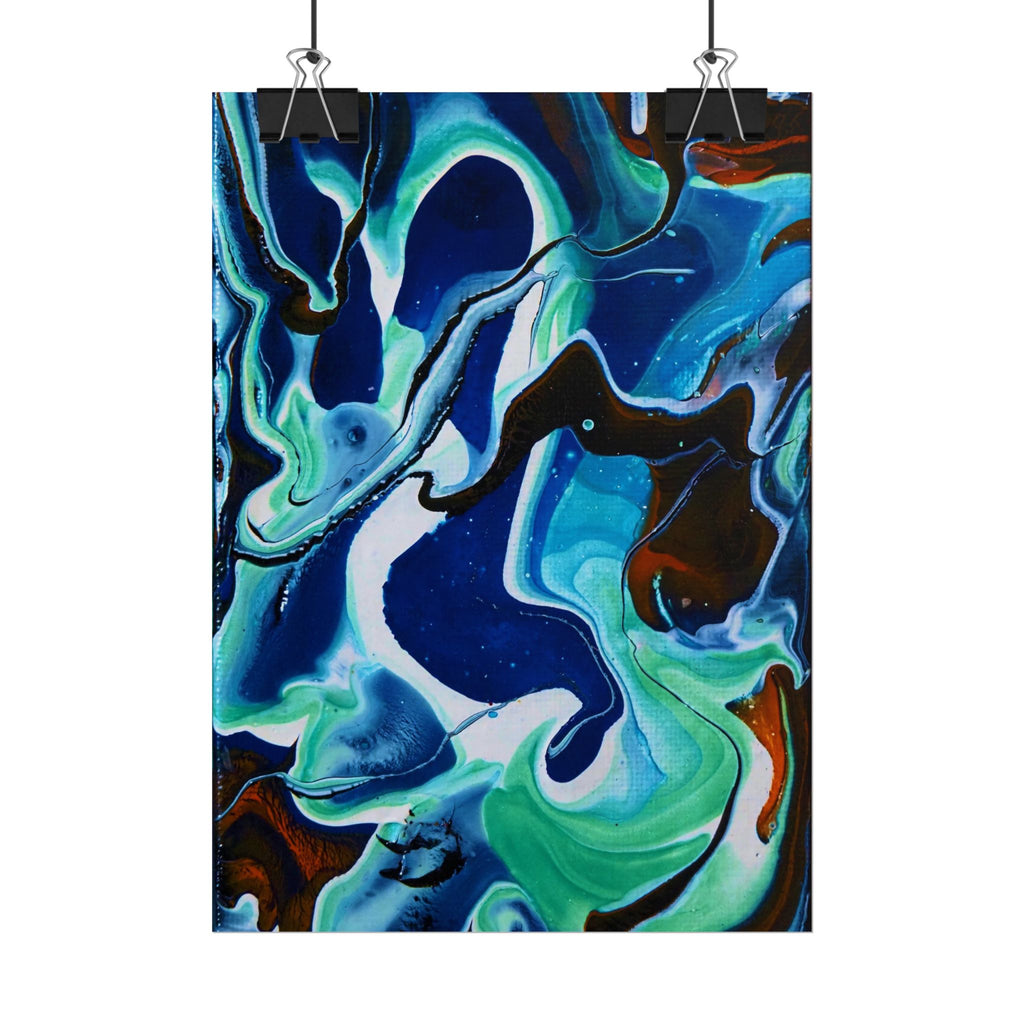 Abstract Ocean Swirl Rolled Poster — Blue & Teal Fluid Art Wall Print