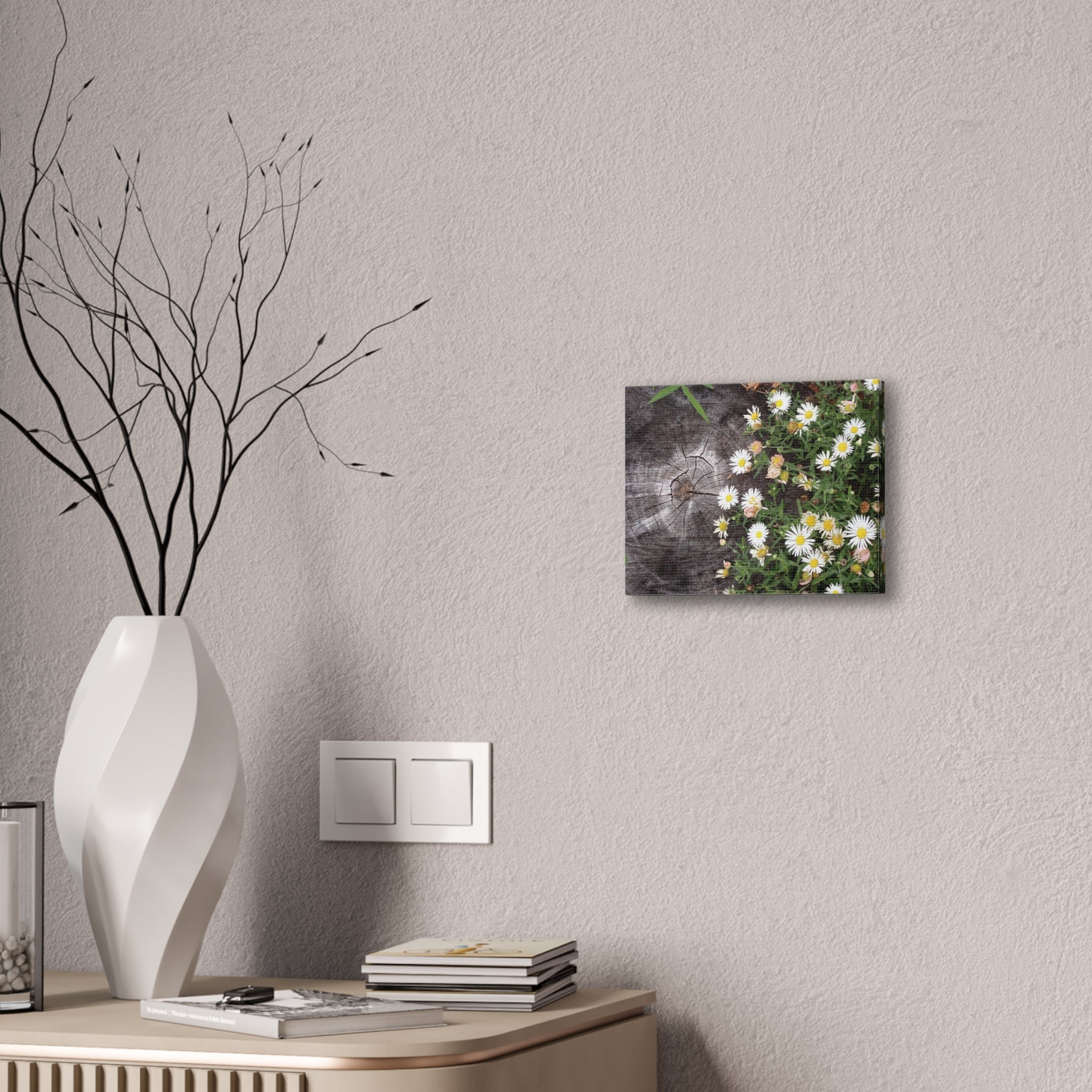 Daisies on Weathered Wood Canvas Wall Art