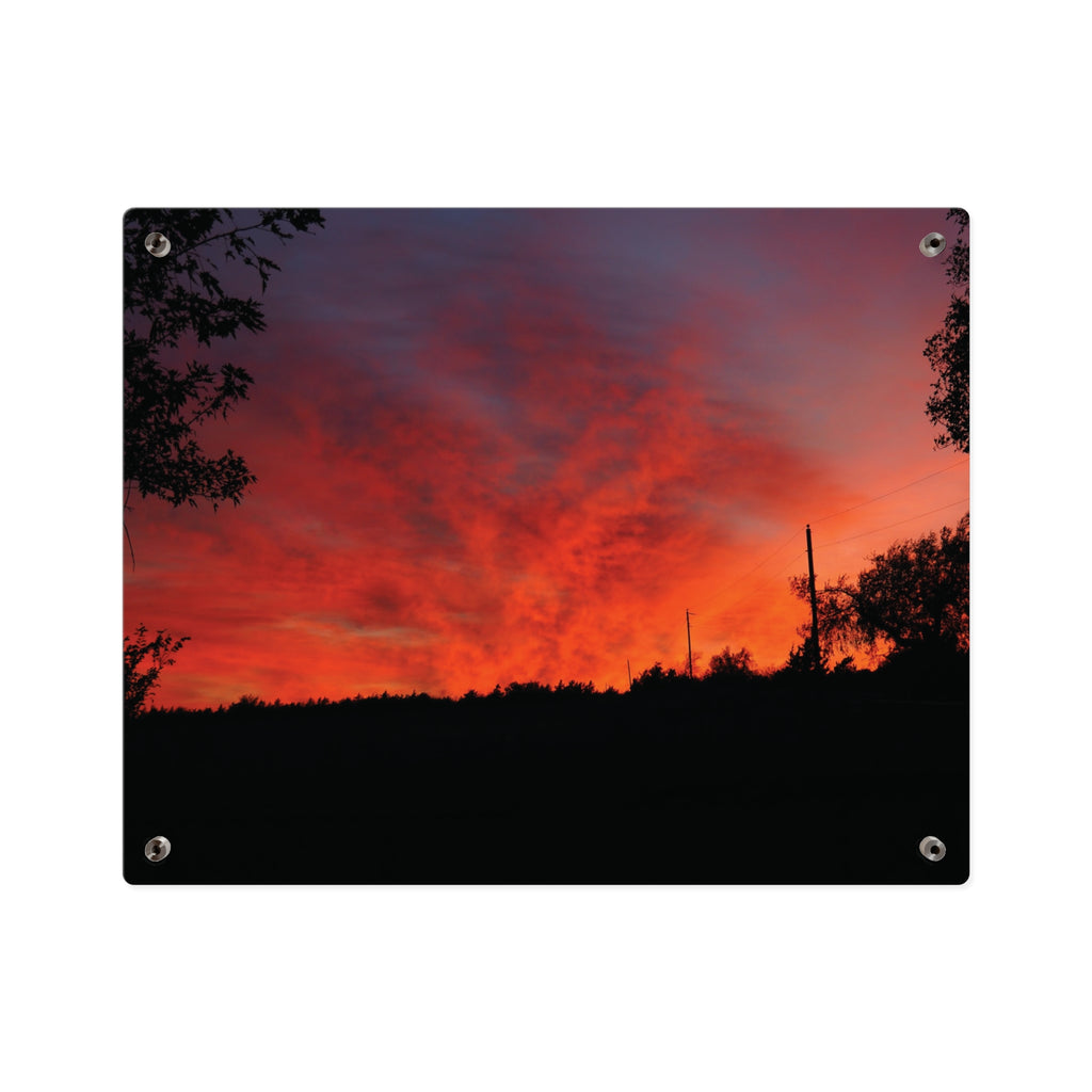 Sunset Silhouette Acrylic Wall Art Panel – Vibrant Red Orange Sky
