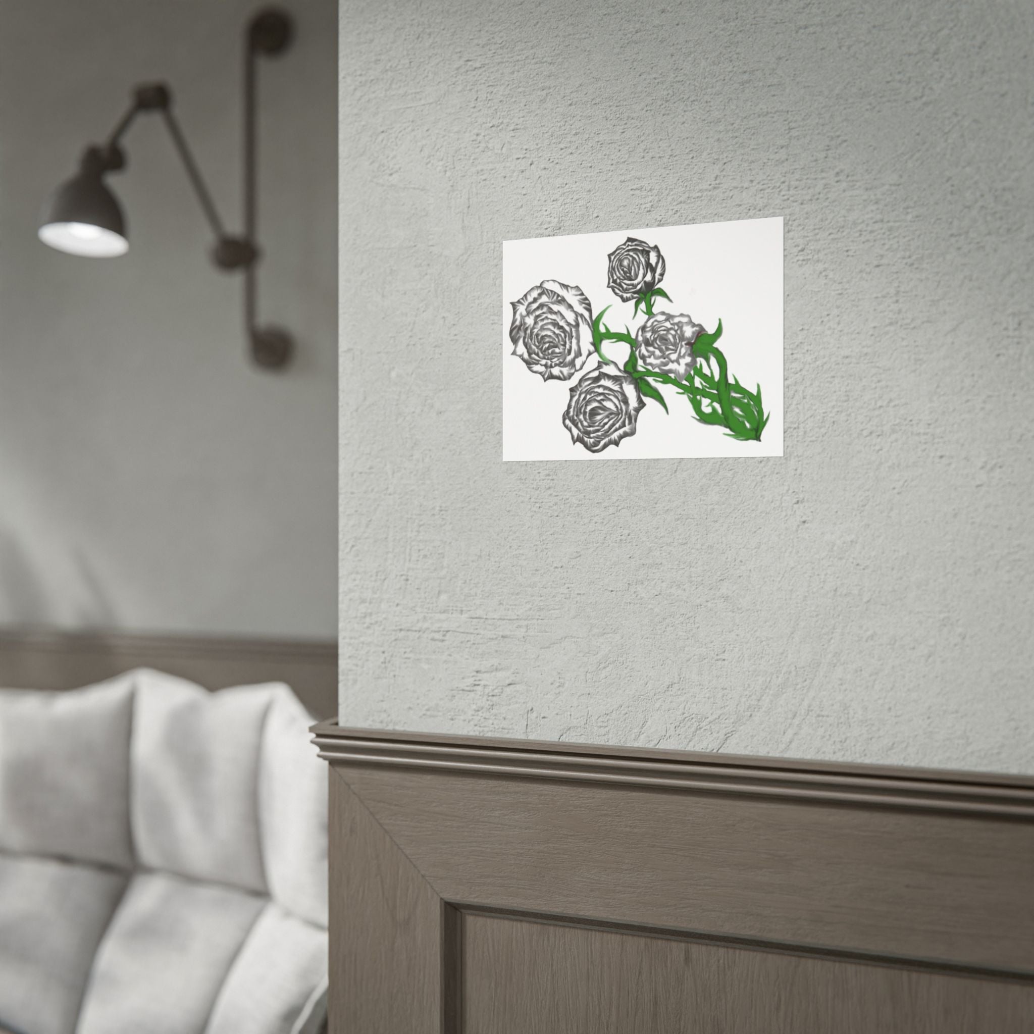 Rolled Poster — Hand-Drawn Black Rose Bouquet Floral Art Print