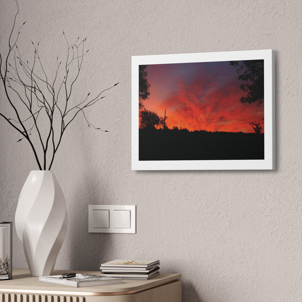 Sunset Silhouette Canvas Print — Fiery Red Orange Sky Wall Art