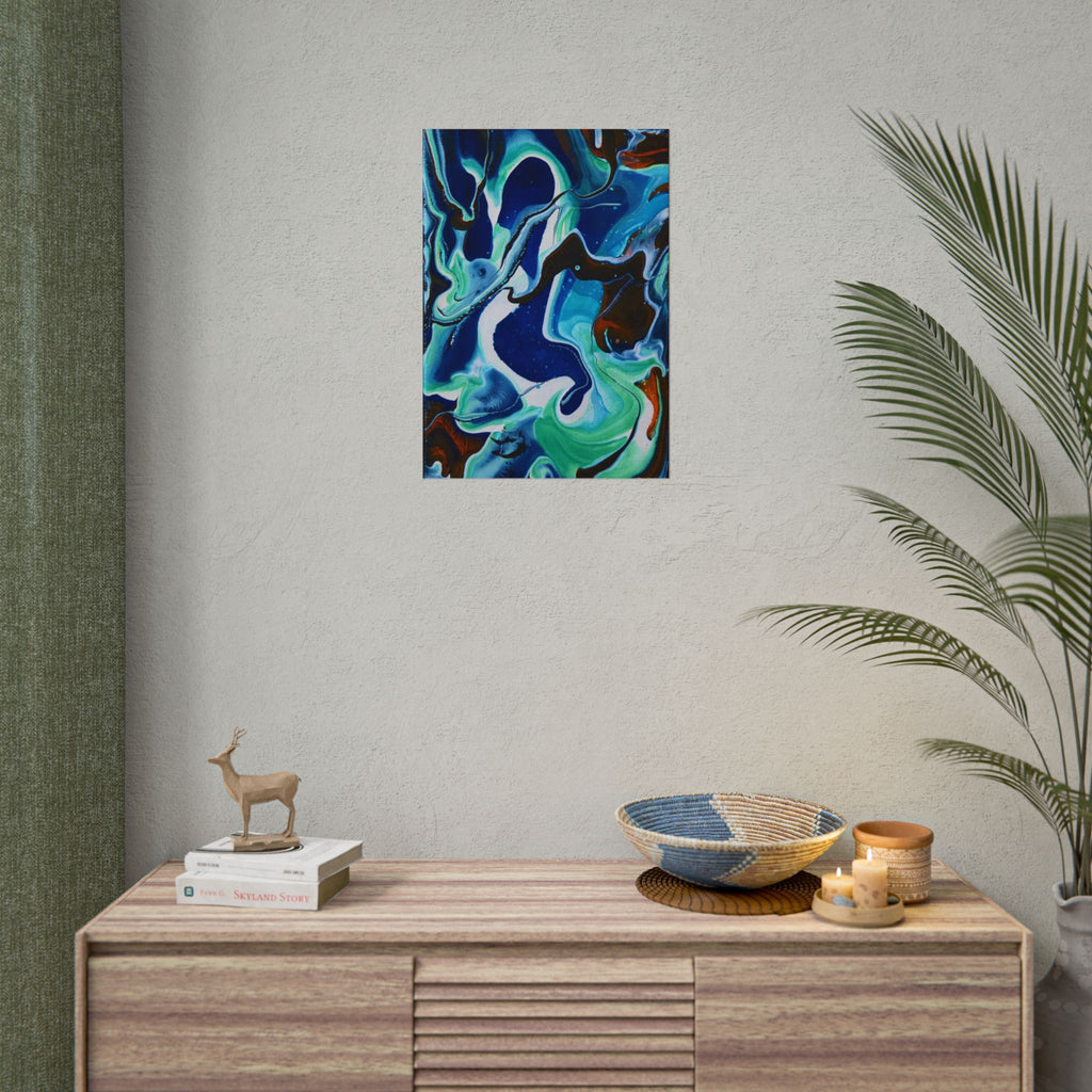 Abstract Ocean Swirl Rolled Poster — Blue & Teal Fluid Art Wall Print