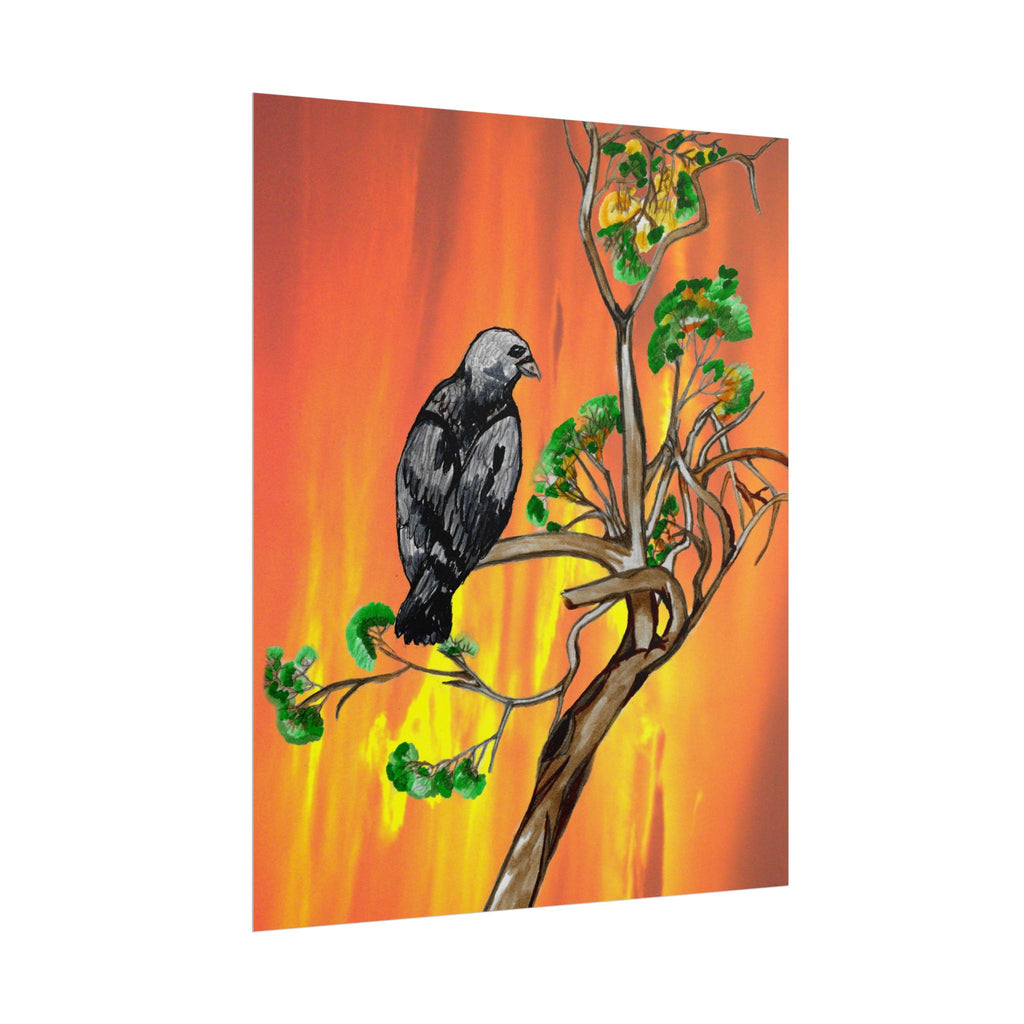 Raven on Sunset Branch Poster — Rolled Art Print