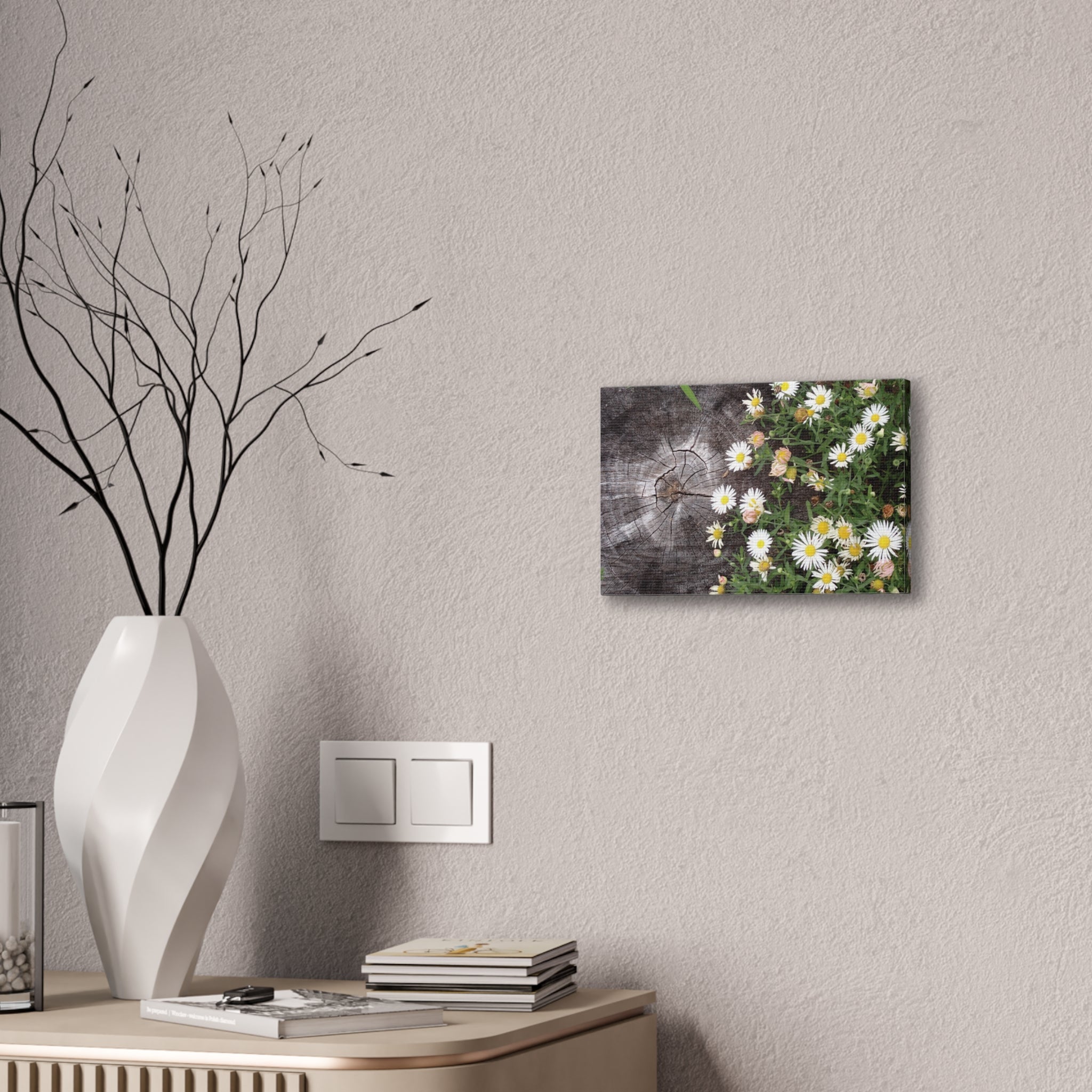 Daisies on Weathered Wood Canvas Wall Art