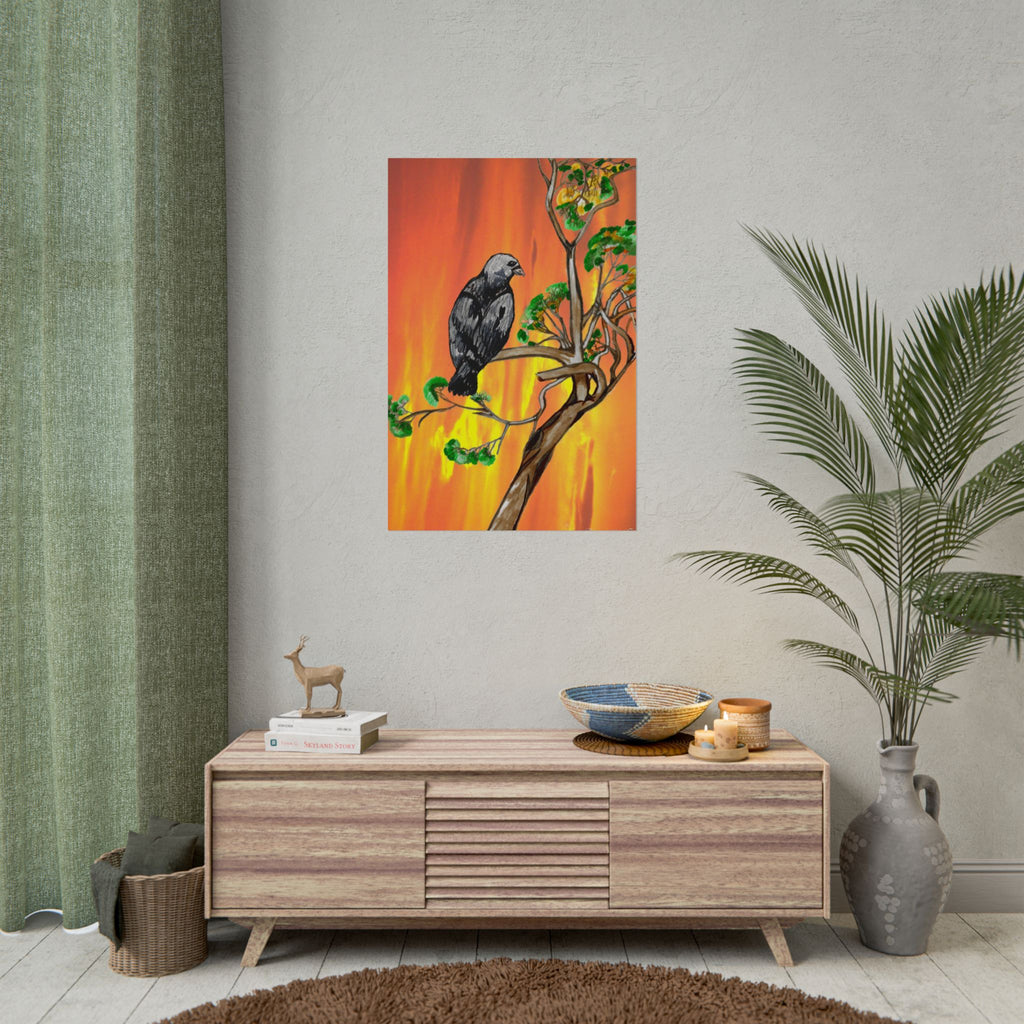 Raven on Sunset Branch Poster — Rolled Art Print