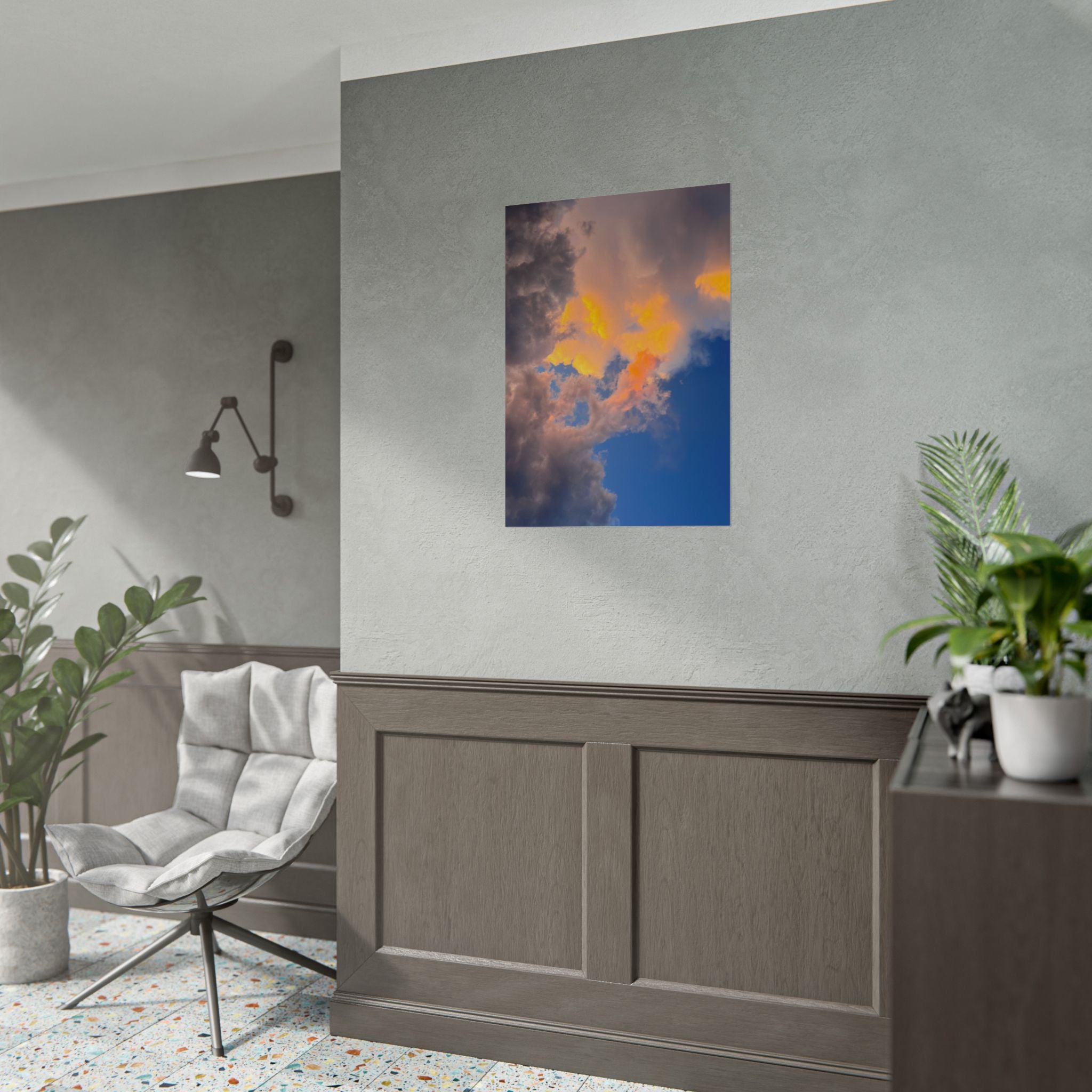 Sunset Cloudscape Rolled Poster — Dramatic Orange & Blue Sky Wall Art