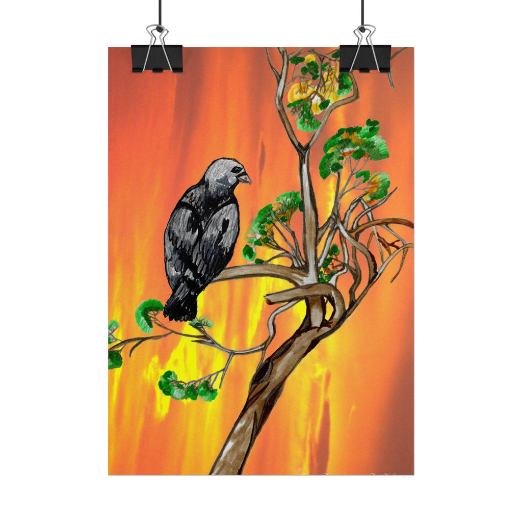 Raven on Sunset Branch Poster — Rolled Art Print