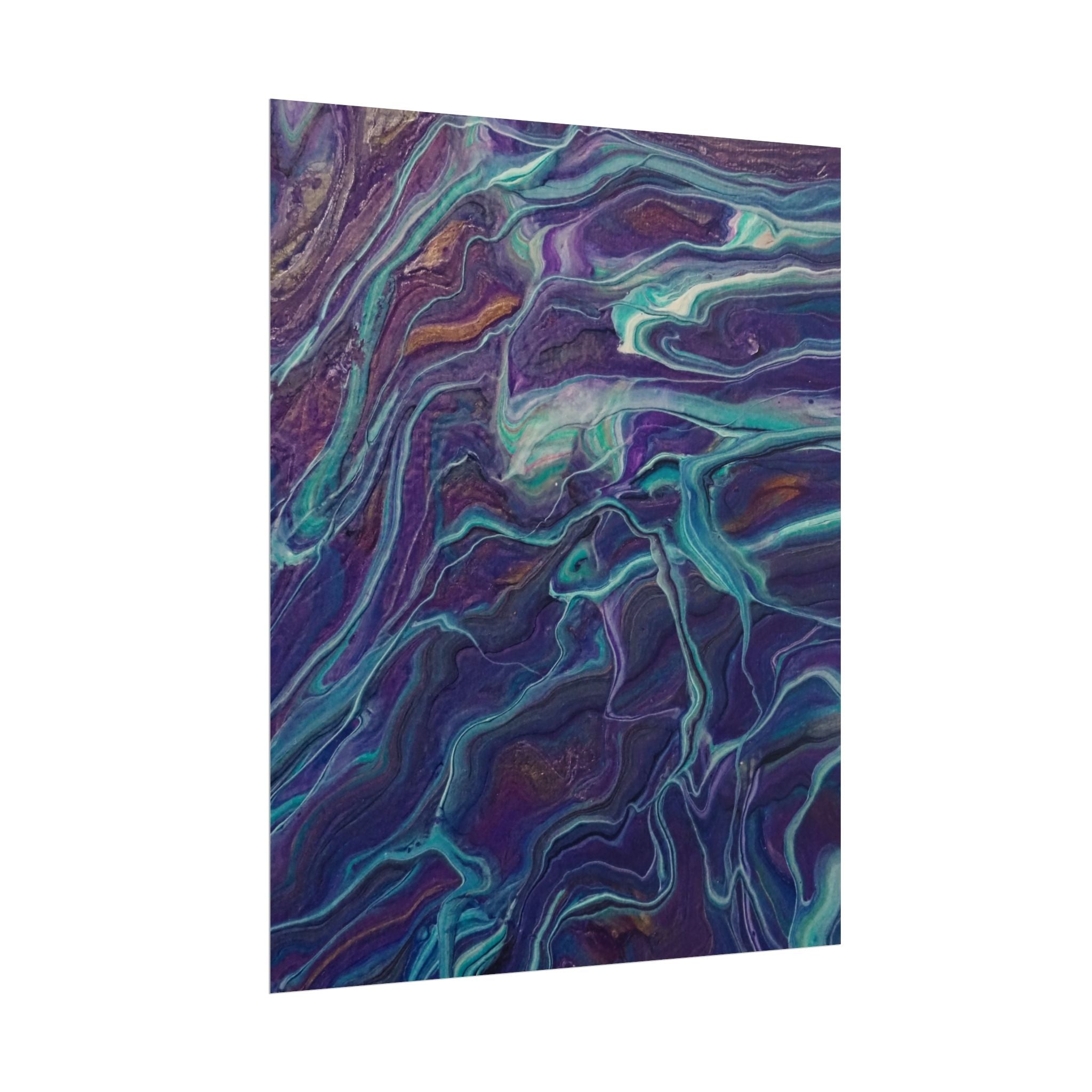 Abstract Fluid Art Poster — Purple Teal Marble Swirl Rolled Poster
