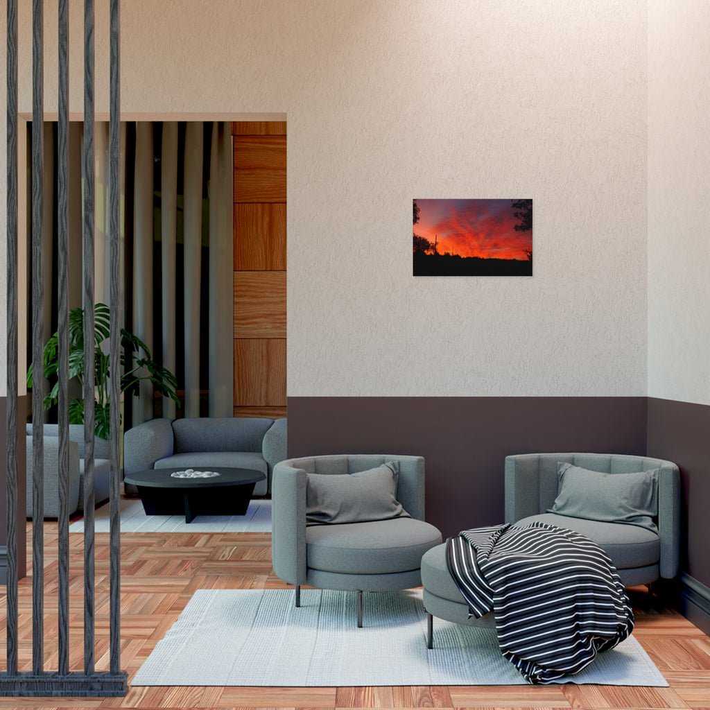 Sunset Landscape Poster — Vibrant Red Orange Sky Wall Art