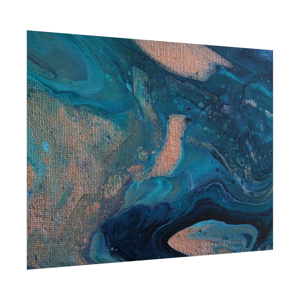 Ocean Abstract Rolled Poster — Blue Teal Gold Fluid Art Print