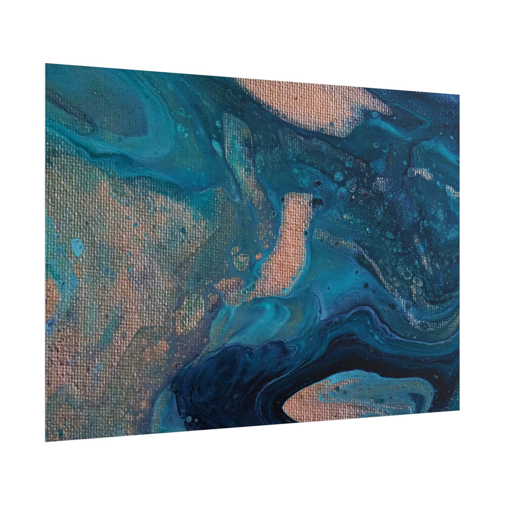 Ocean Abstract Rolled Poster — Blue Teal Gold Fluid Art Print
