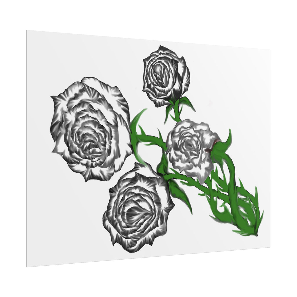 Rolled Poster — Hand-Drawn Black Rose Bouquet Floral Art Print