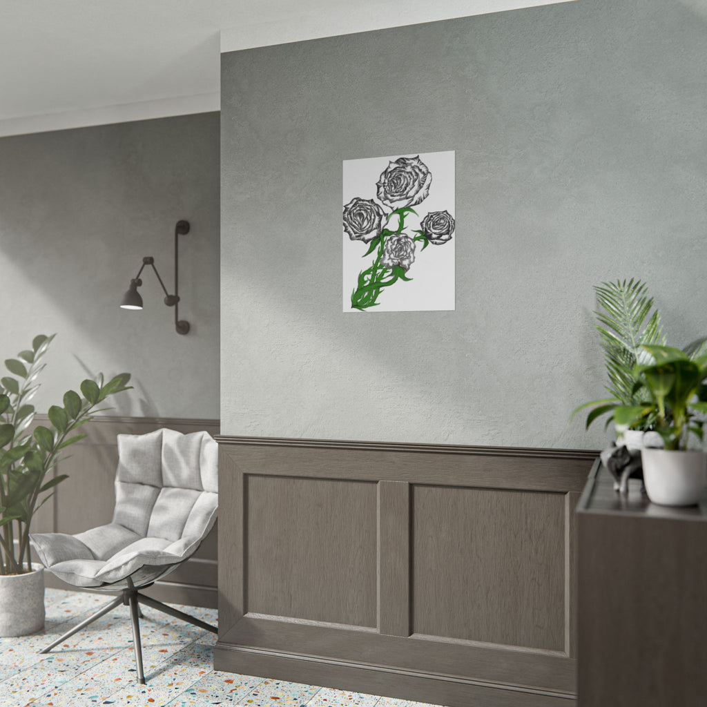 Rolled Poster — Hand-Drawn Black Rose Bouquet Floral Art Print