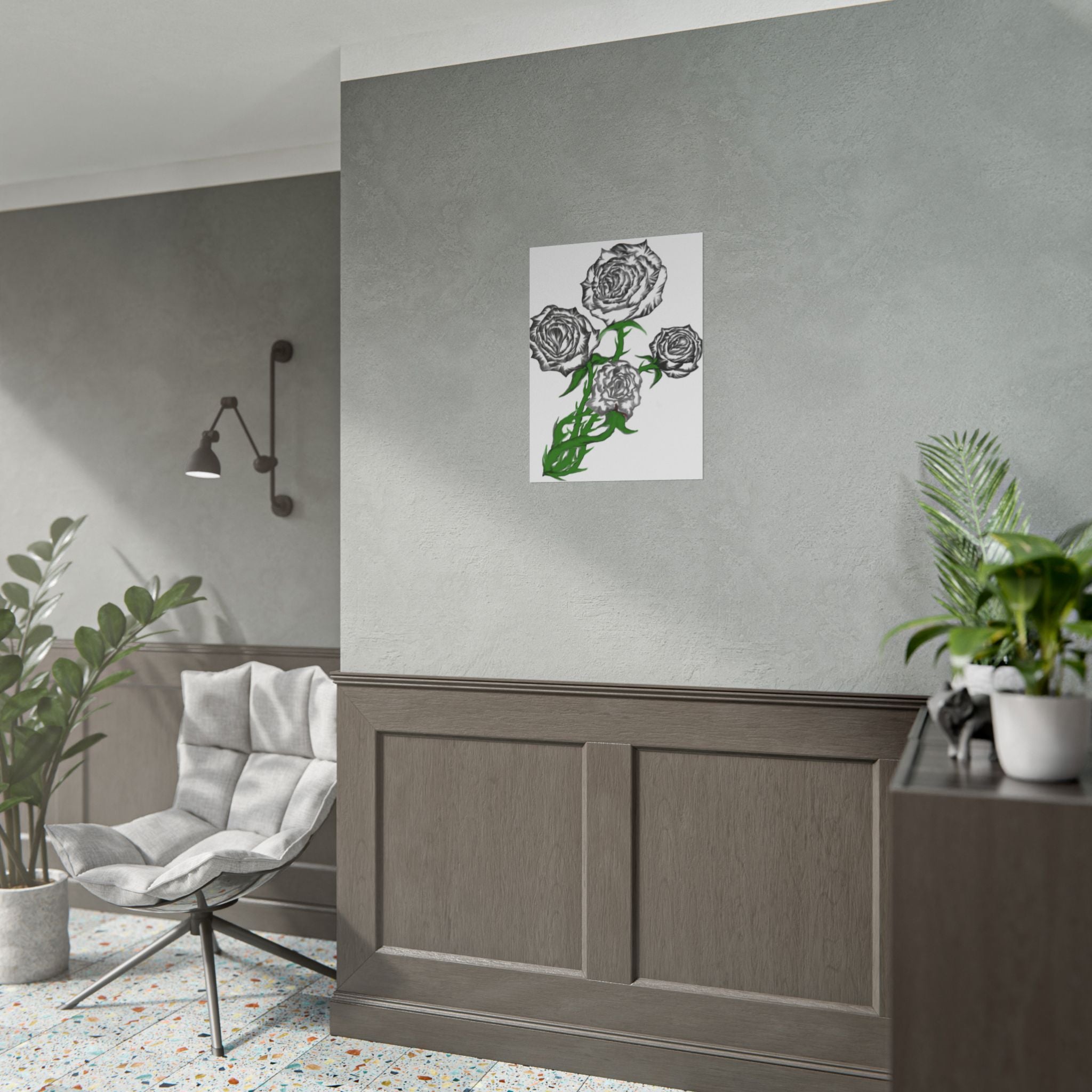 Rolled Poster — Hand-Drawn Black Rose Bouquet Floral Art Print