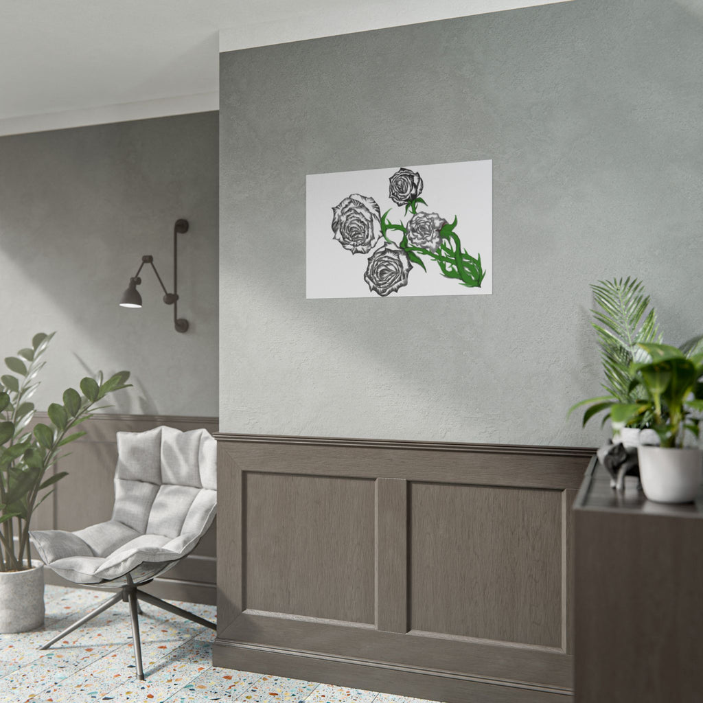 Rolled Poster — Hand-Drawn Black Rose Bouquet Floral Art Print