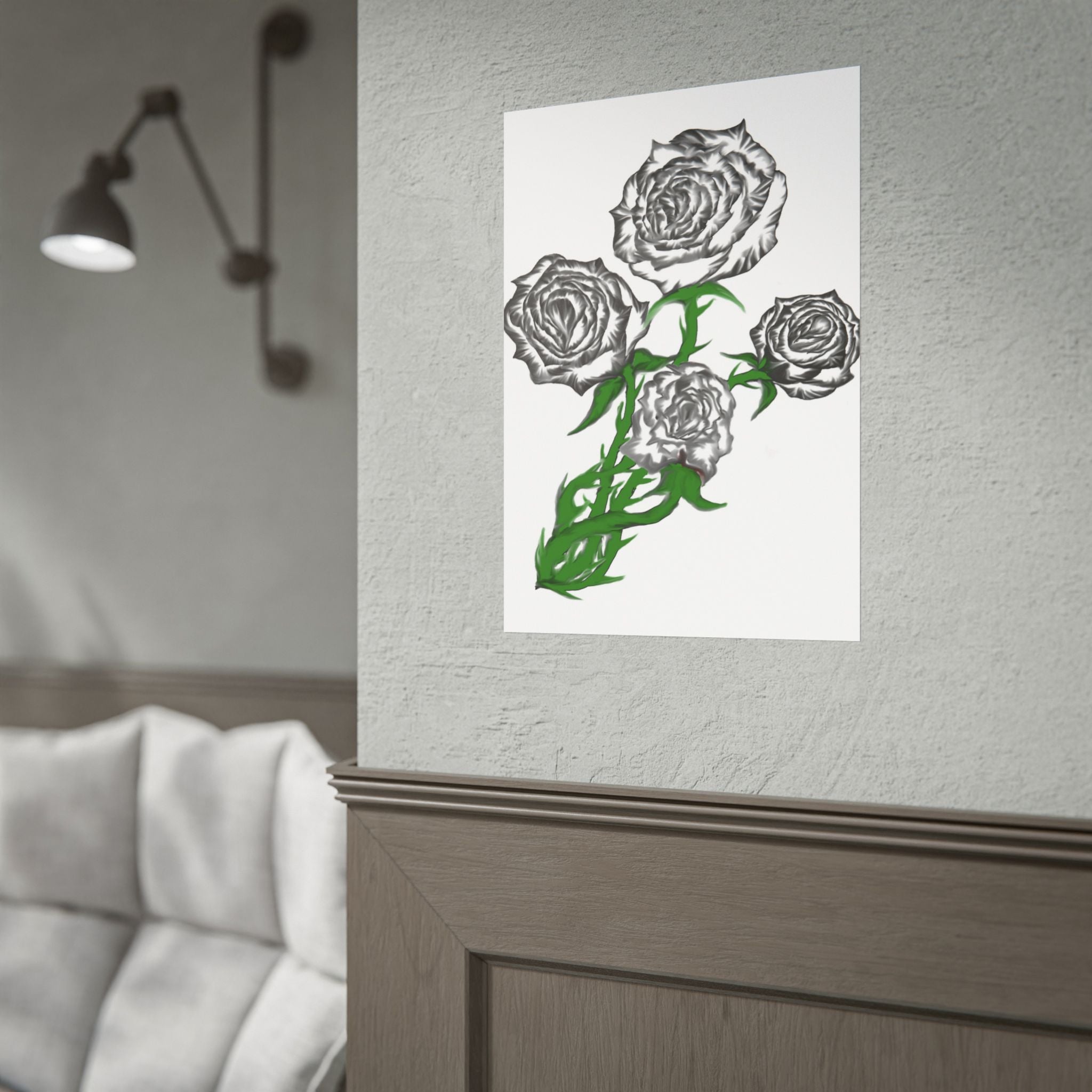 Rolled Poster — Hand-Drawn Black Rose Bouquet Floral Art Print