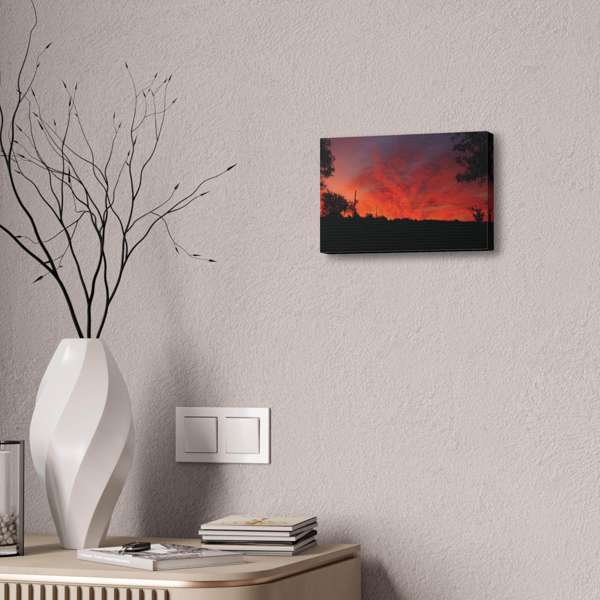 Sunset Silhouette Canvas Print — Fiery Red Orange Sky Wall Art