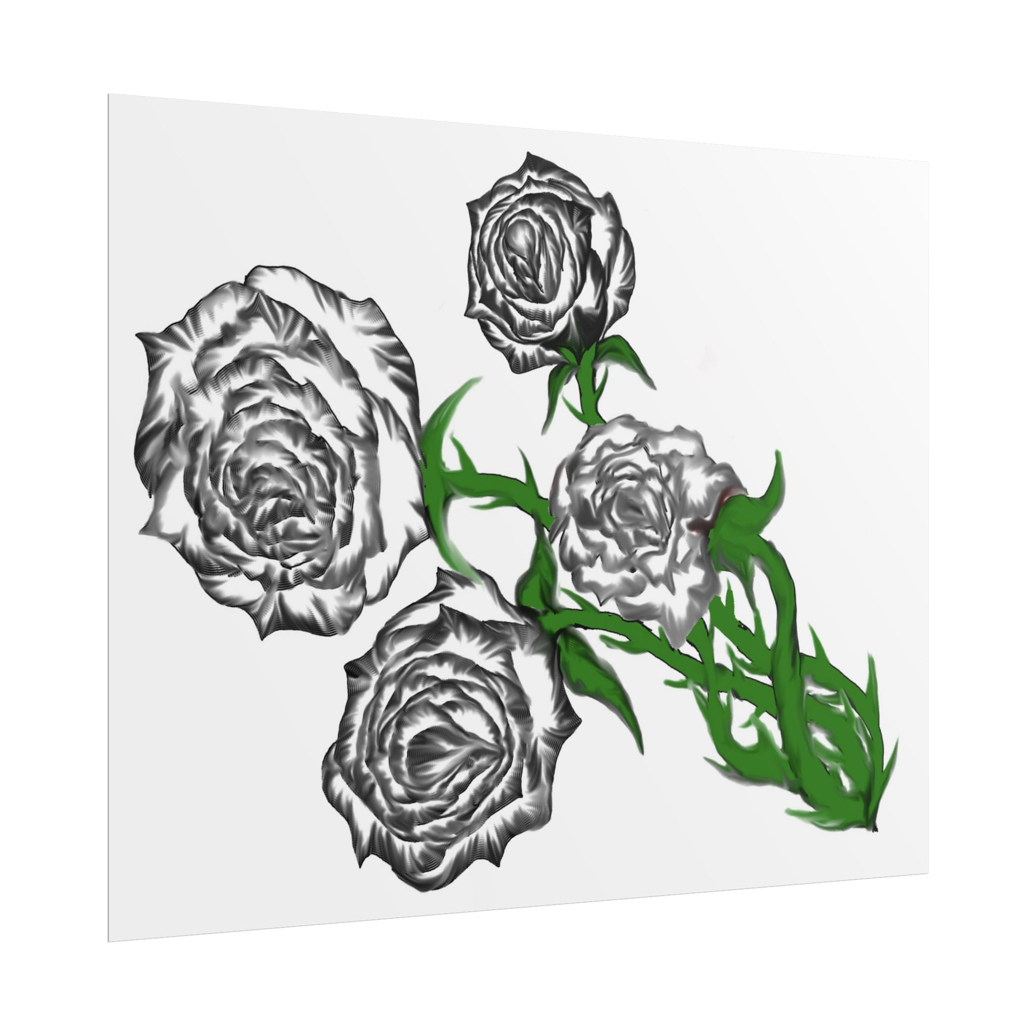 Rolled Poster — Hand-Drawn Black Rose Bouquet Floral Art Print