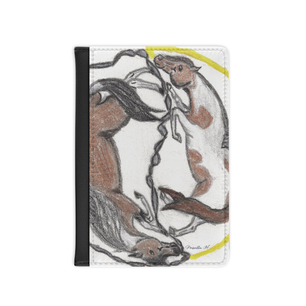 Horse Yin Yang Passport Cover — Hand-Drawn Horses Travel Wallet
