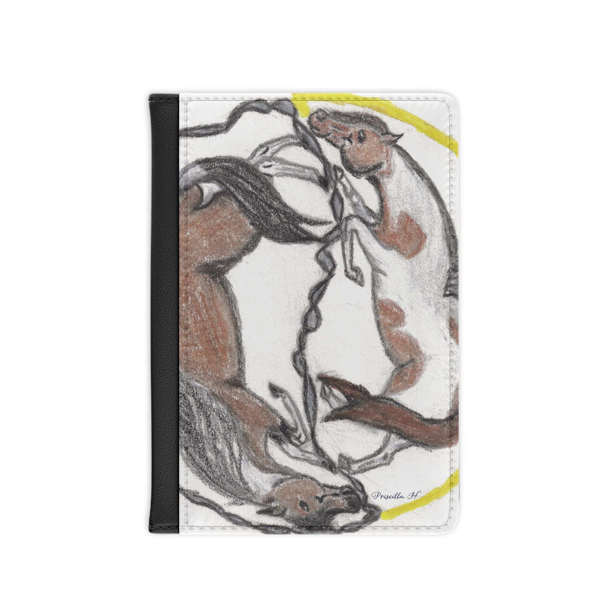 Horse Yin Yang Passport Cover — Hand-Drawn Horses Travel Wallet